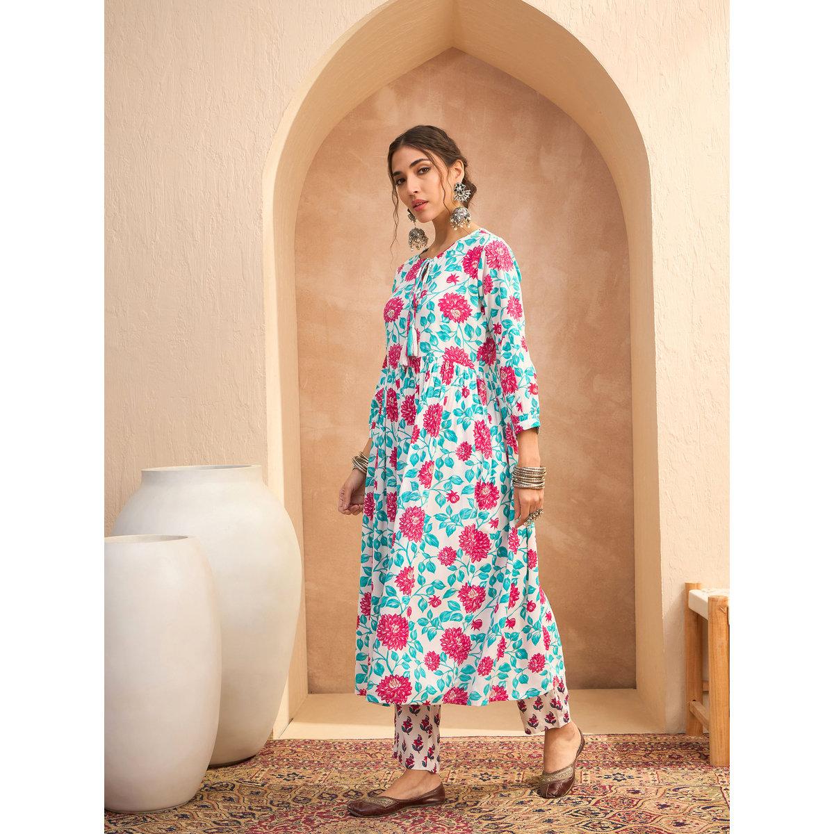 Sassafras Multi Floral Gathered Kurta and Pants Set-women-clothing-ethnicwear-kurtasets-image-4