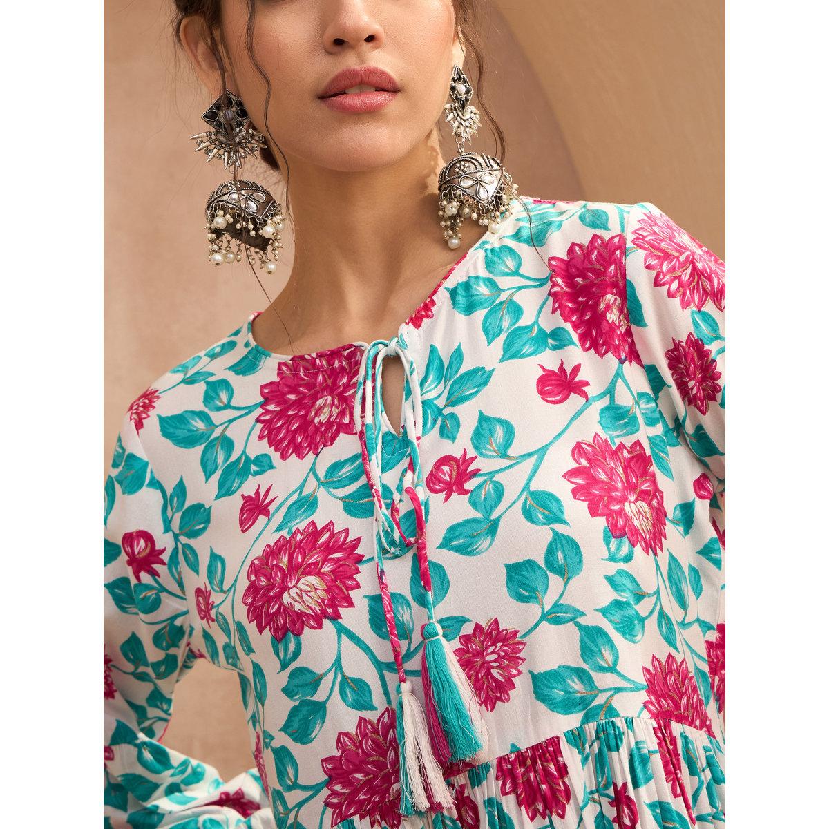 طقم من كورتا بطبعة زهور مع بنطال-women-clothing-ethnicwear-kurtasets-image-5