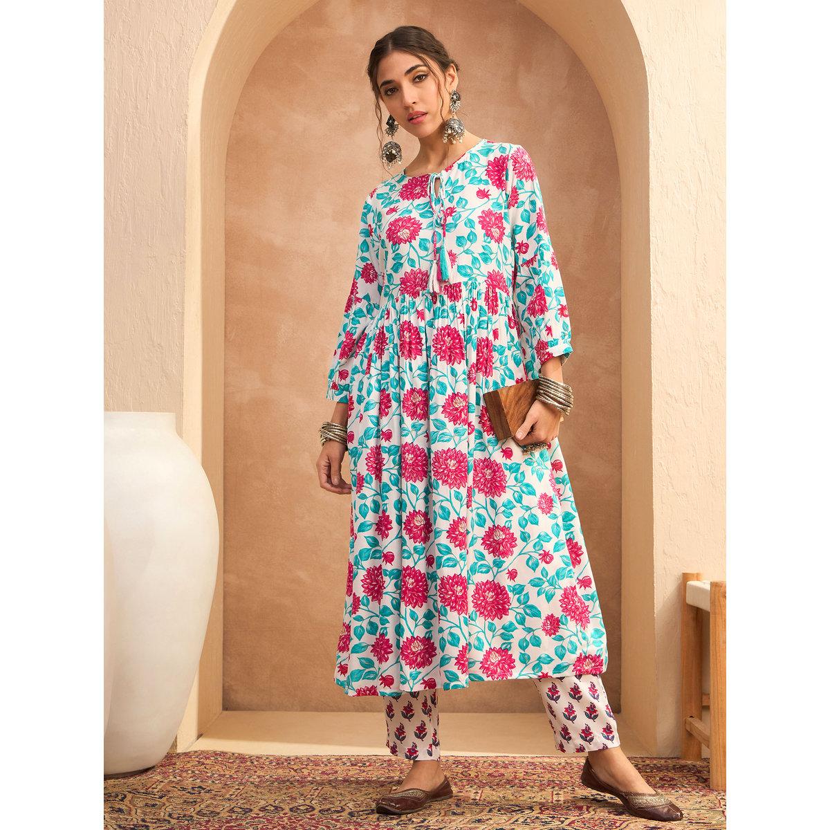 Sassafras Multi Floral Gathered Kurta and Pants Set-women-clothing-ethnicwear-kurtasets-image-6