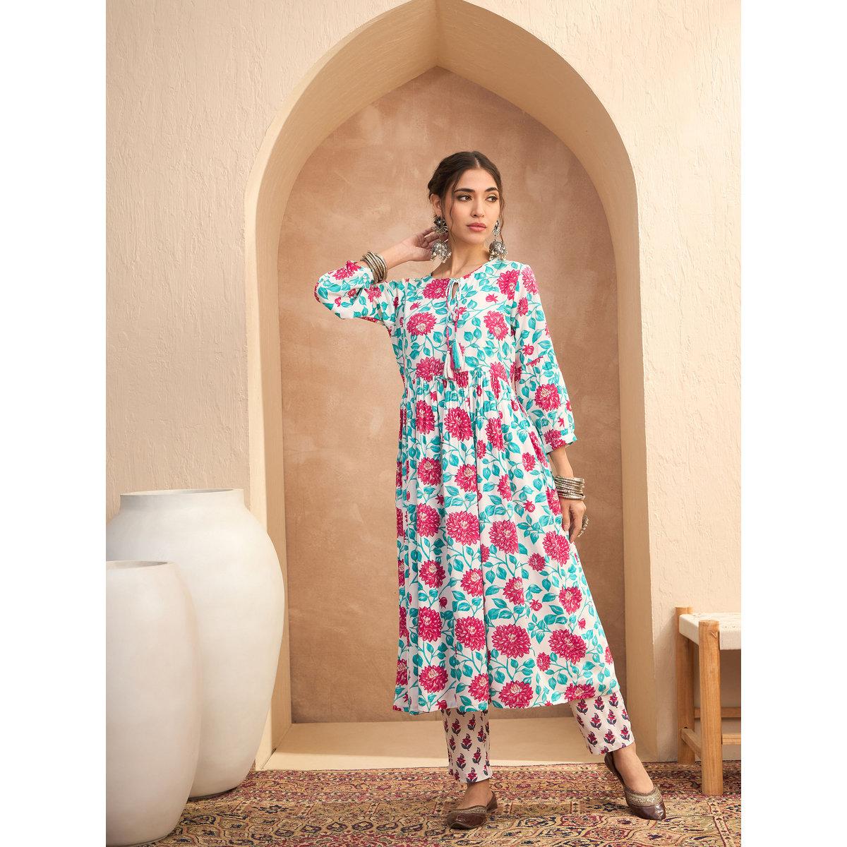 Sassafras Multi Floral Gathered Kurta and Pants Set-women-clothing-ethnicwear-kurtasets-image-9