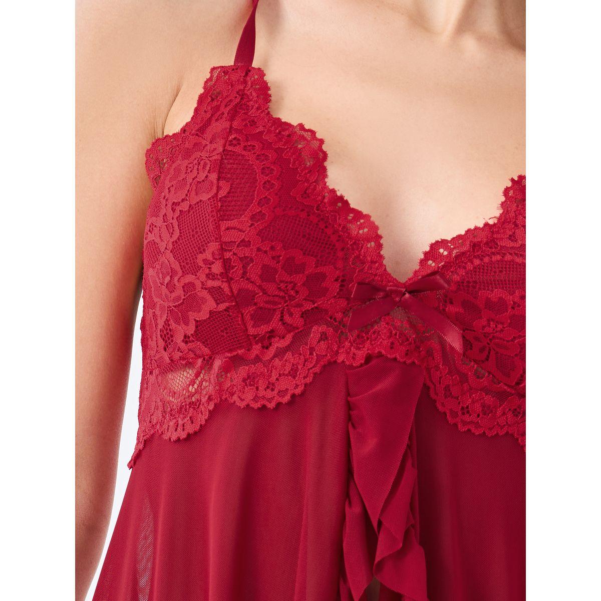 Styli Front Open Ruffle Edge Babydoll with Lace Brief-women-clothing-lingerie-babydollsandbodysuits-image-2