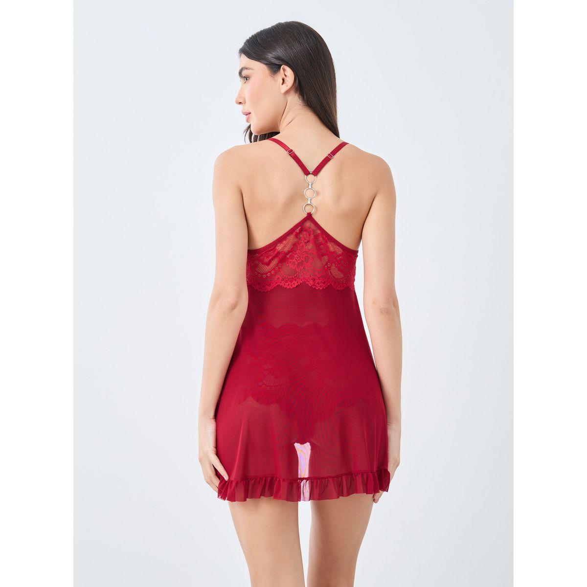 Styli Front Open Ruffle Edge Babydoll with Lace Brief-women-clothing-lingerie-babydollsandbodysuits-image-3