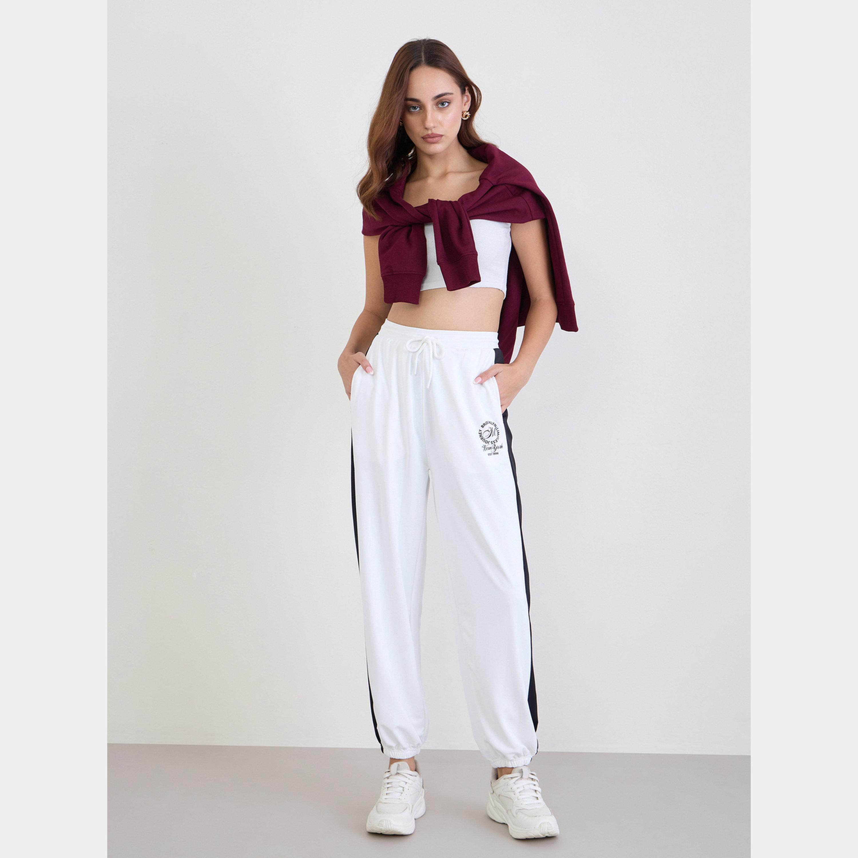 Styli Women White Side Stripe Joggers-women-clothing-bottoms-joggers-image-2