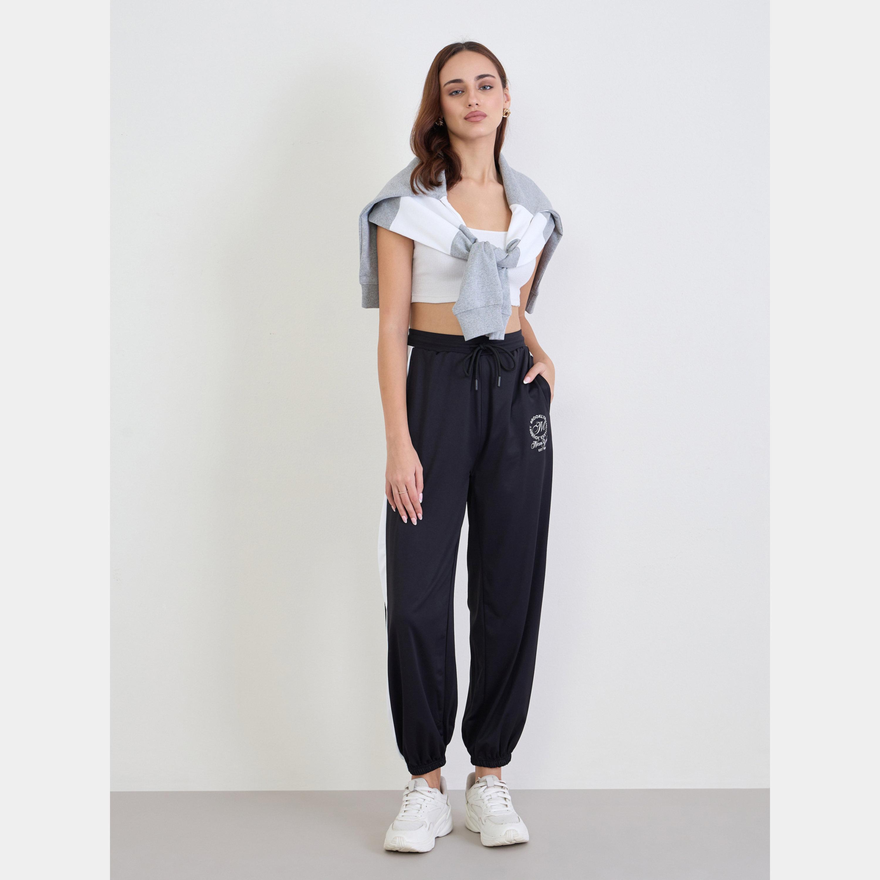 Styli Women Black Side Stripe Joggers-women-clothing-bottoms-joggers-image-2