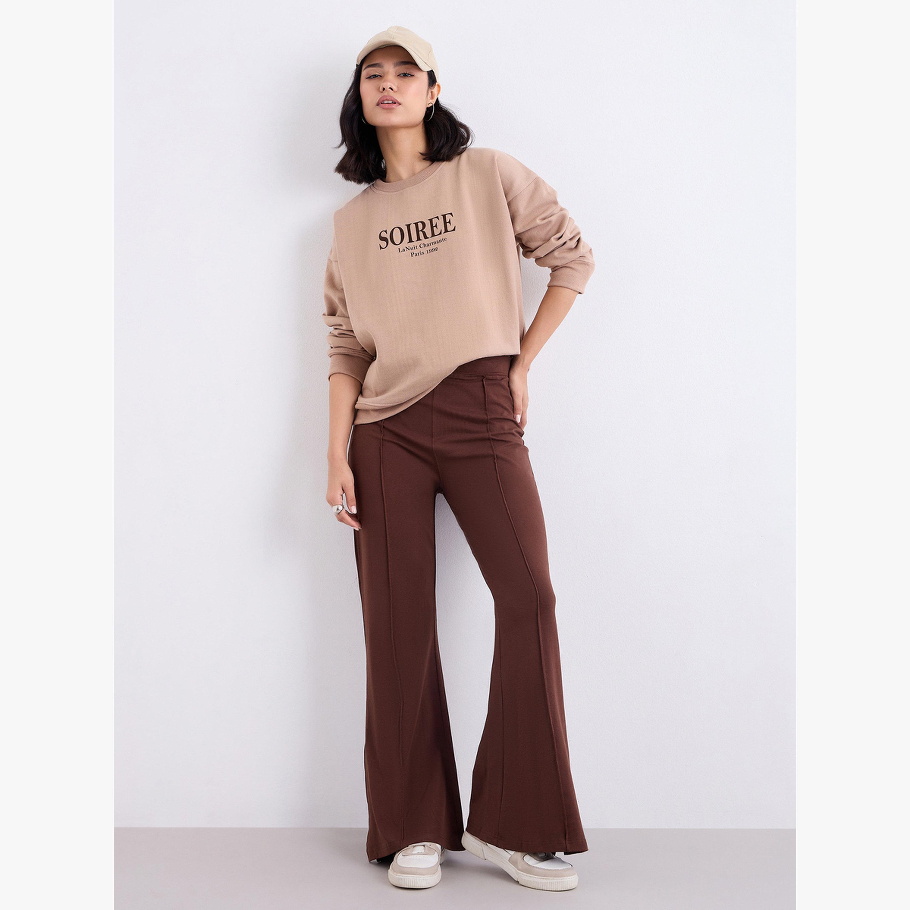 Styli Brown Flared Knit Leggings-women-clothing-bottoms-leggings-image-2
