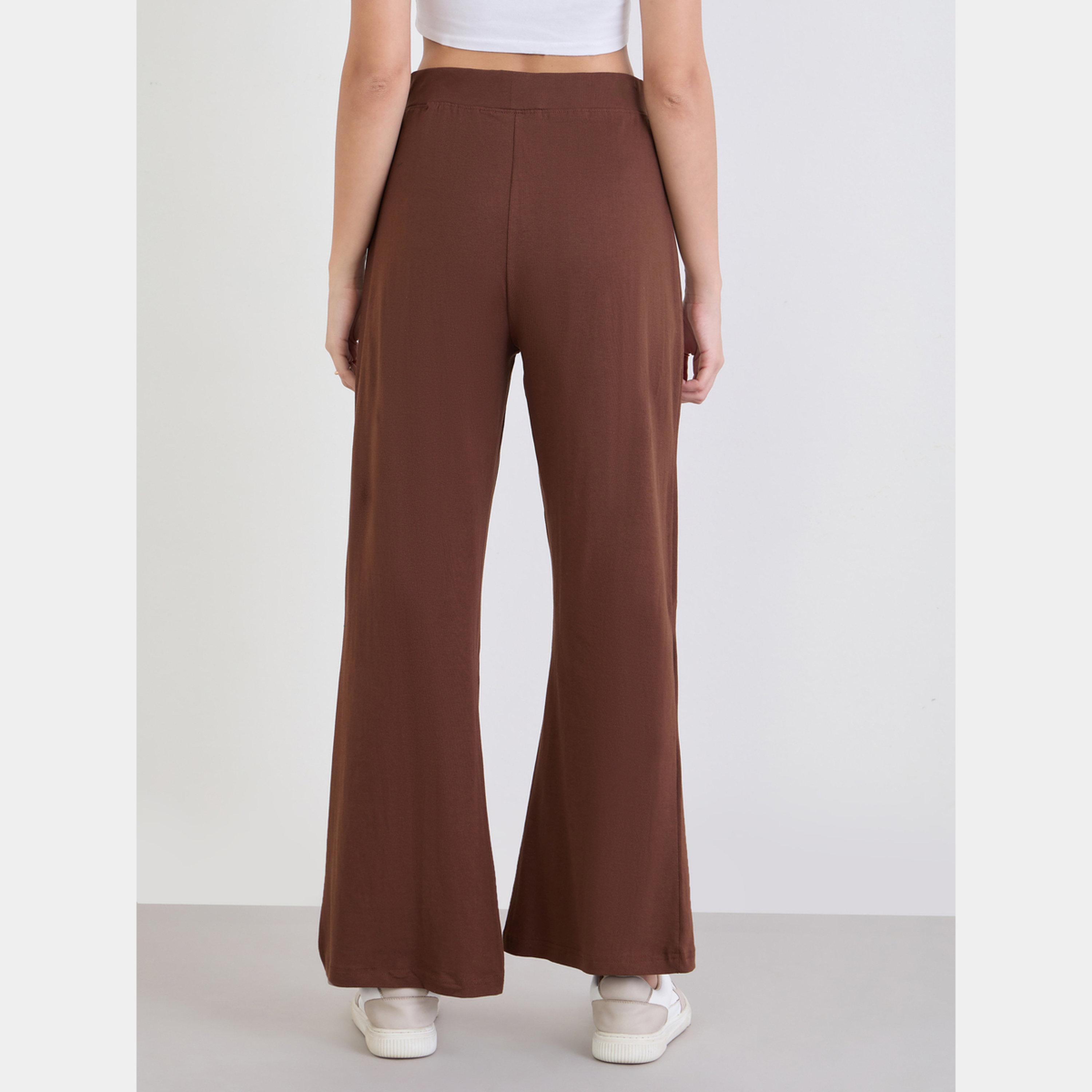 Styli Women Brown Flared Leg Trousers-women-clothing-bottoms-joggers-image-5