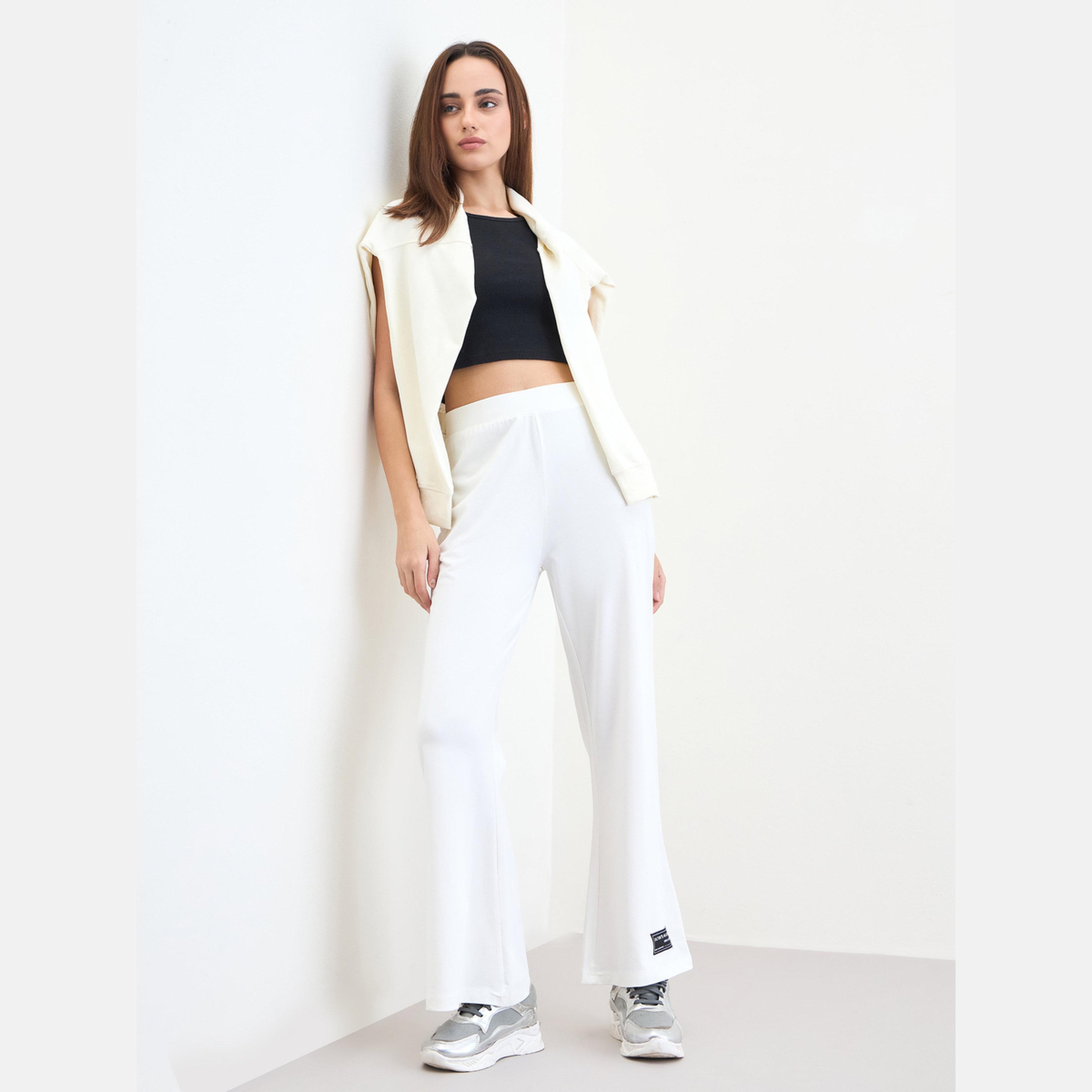 Styli White Flared Joggers with Patch Detail-women-clothing-bottoms-joggers-image-3