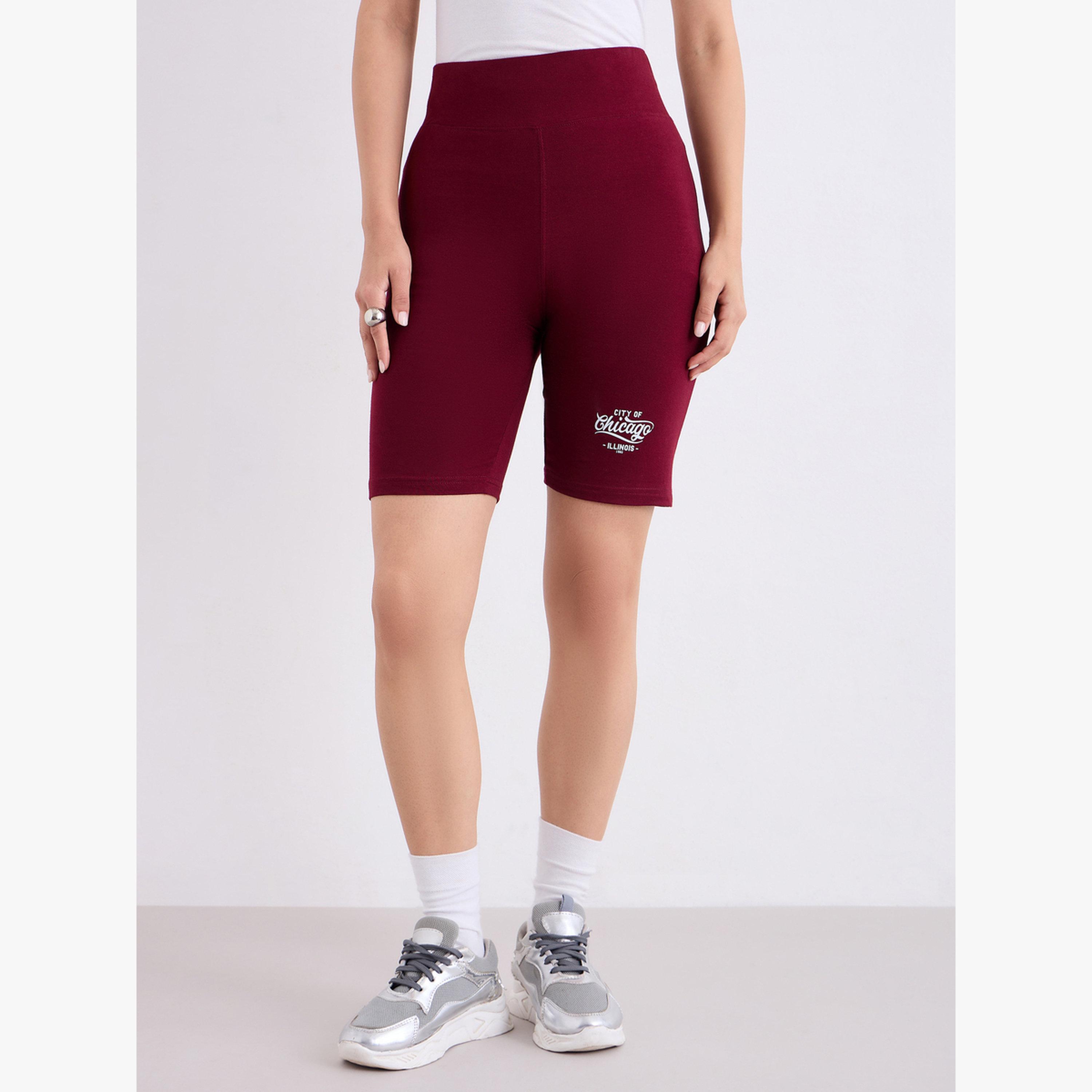 Styli Women Burgundy Printed Cycling Shorts-women-clothing-bottoms-shorts-image-1