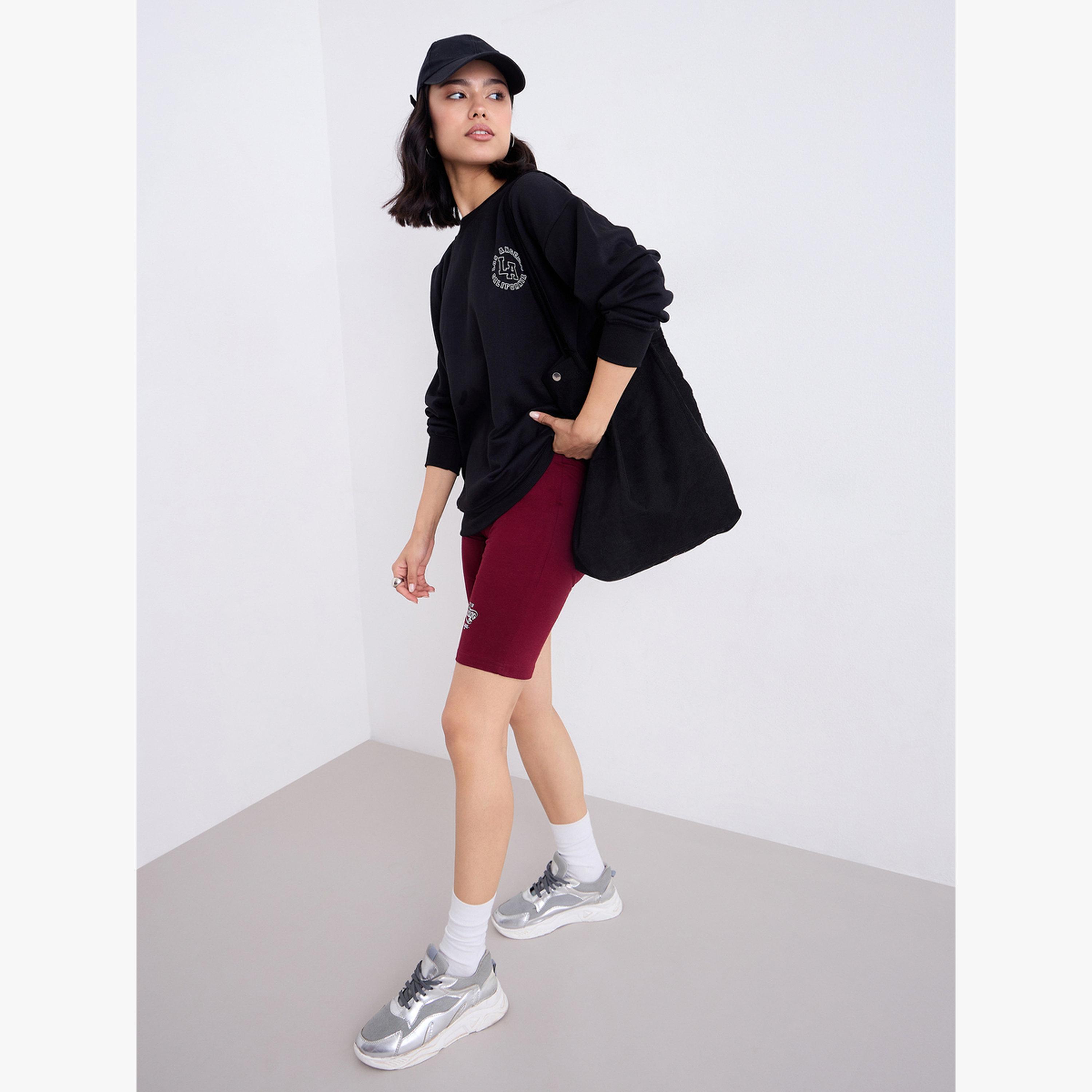 Styli Women Burgundy Printed Cycling Shorts-women-clothing-bottoms-shorts-image-2