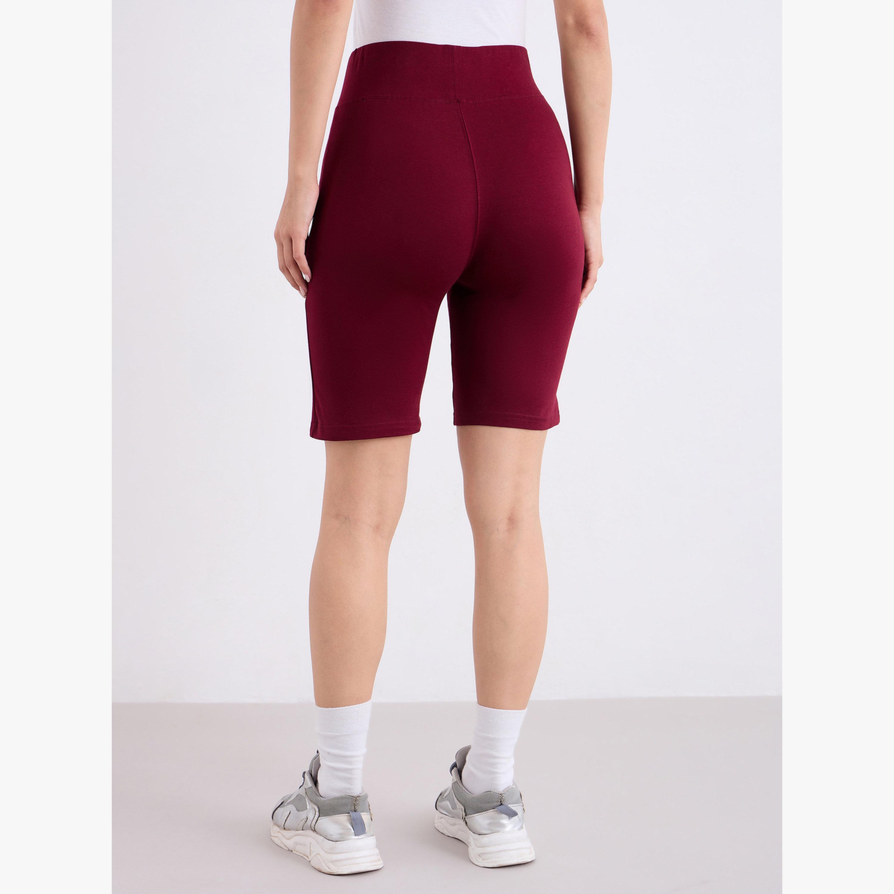 Styli Women Burgundy Printed Cycling Shorts-women-clothing-bottoms-shorts-image-4