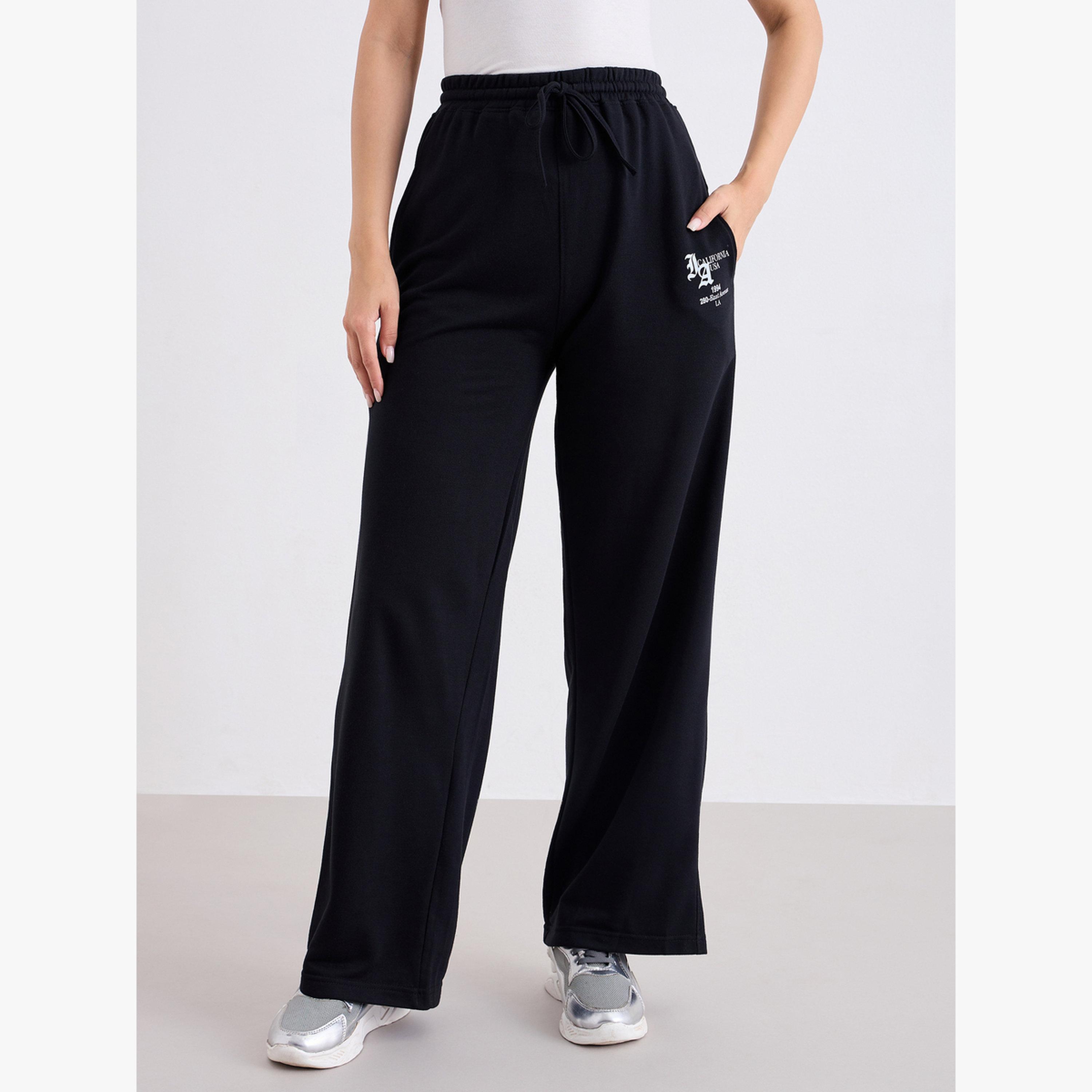 Styli Women Black Wide Leg Joggers-women-clothing-bottoms-joggers-image-1
