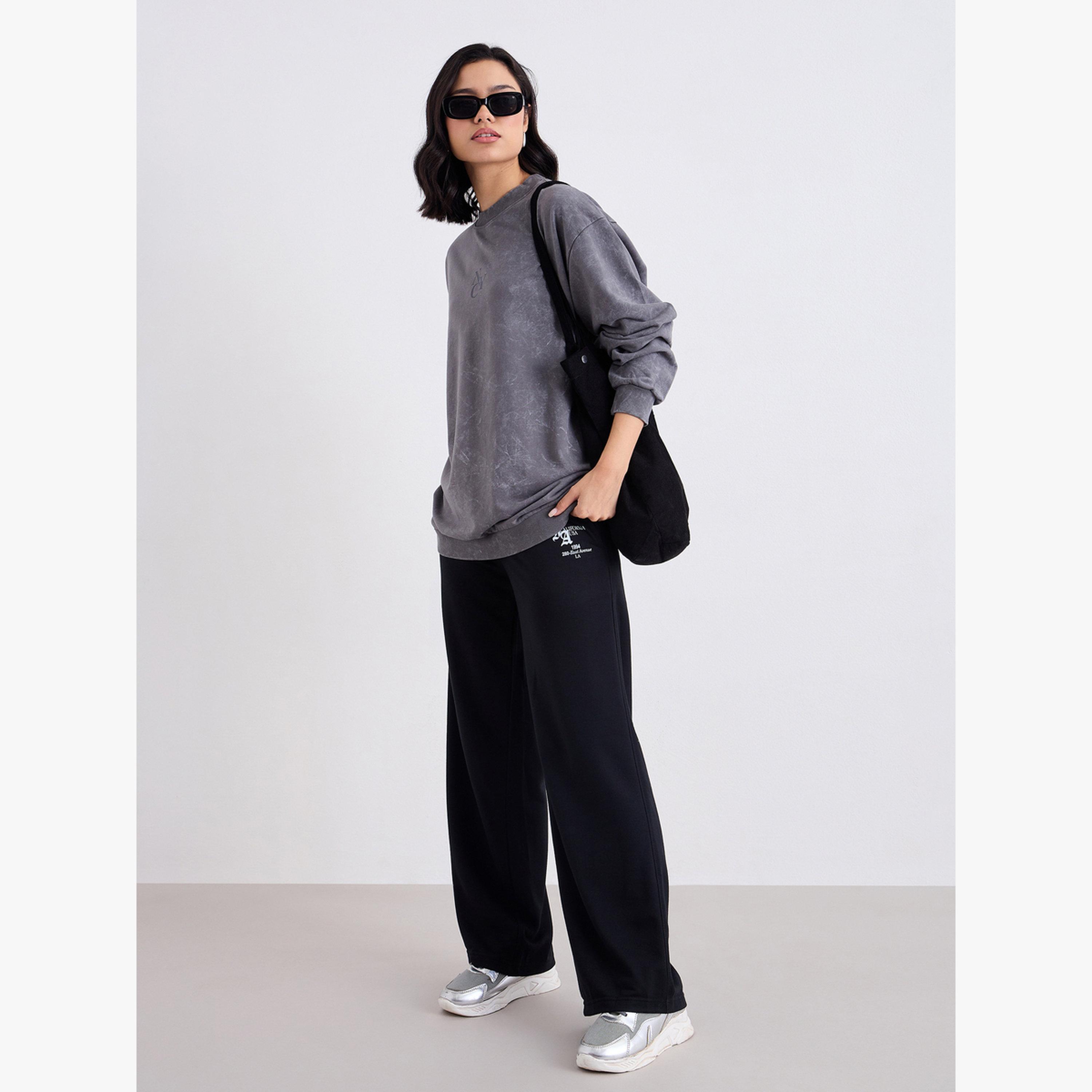 Styli Women Black Wide Leg Joggers-women-clothing-bottoms-joggers-image-2