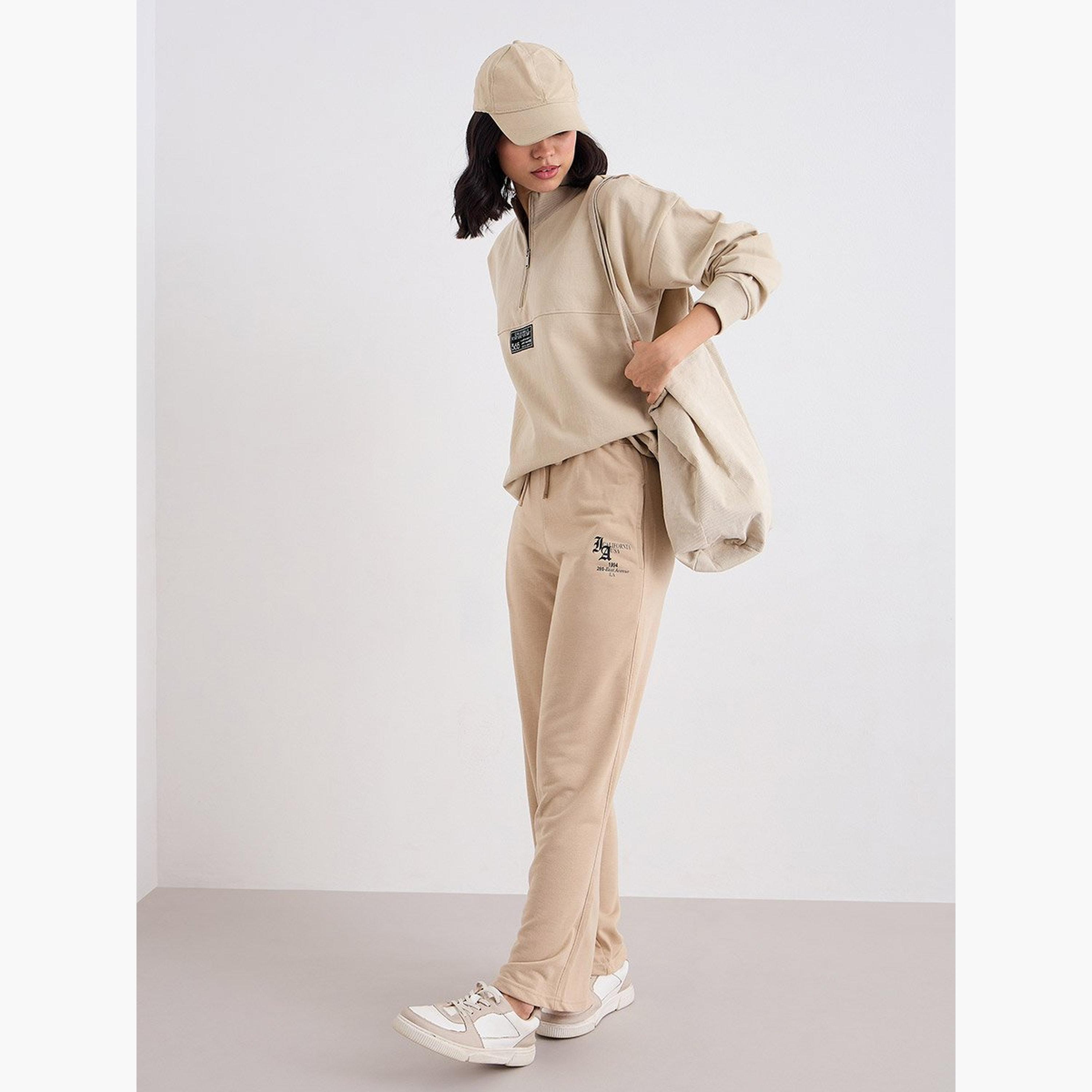 Styli Beige Wide Leg Joggers with Drawstring-women-clothing-bottoms-joggers-image-2