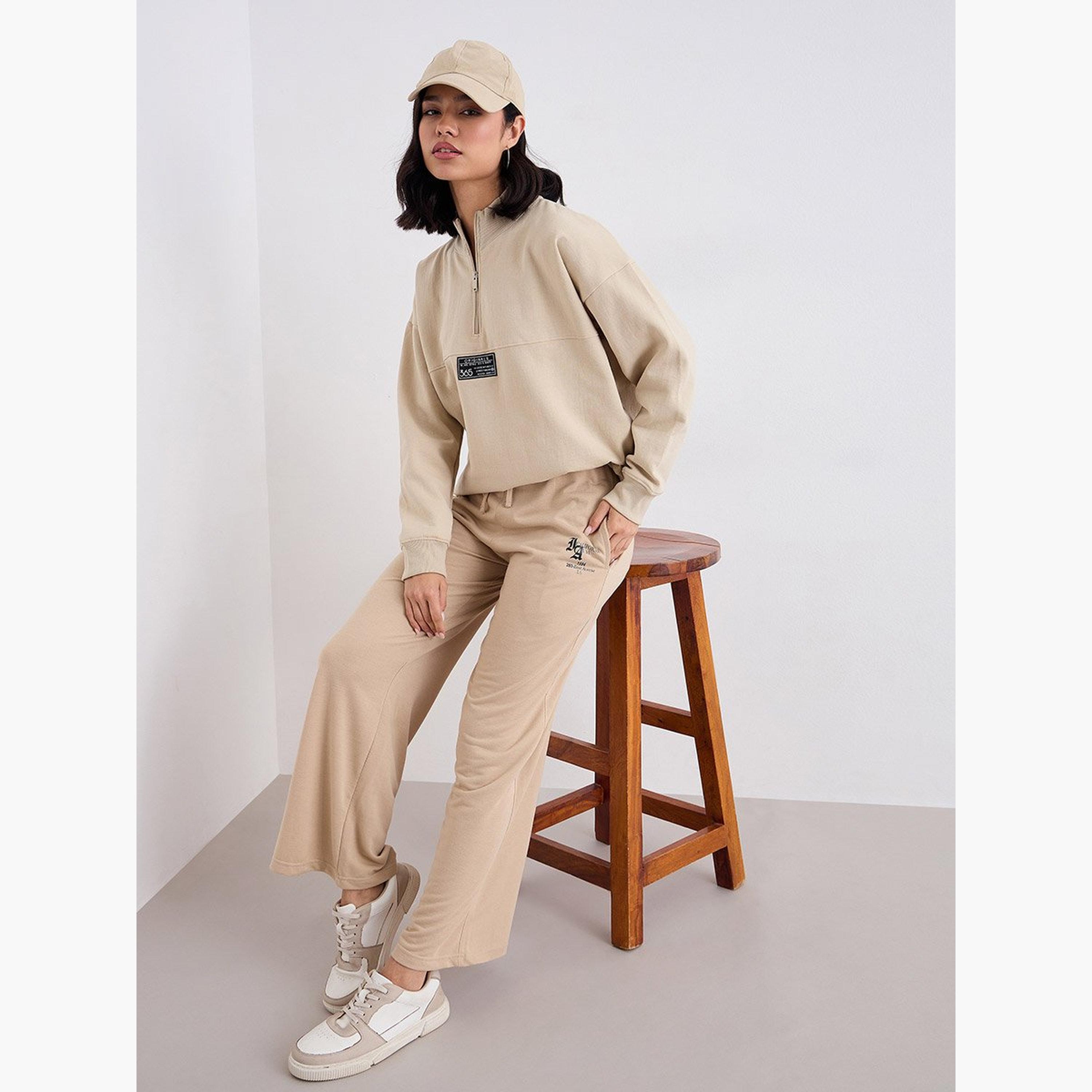 ستايلي - بنطال رياضي واسع الساق لون بيج مع رباط-women-clothing-bottoms-joggers-image-5