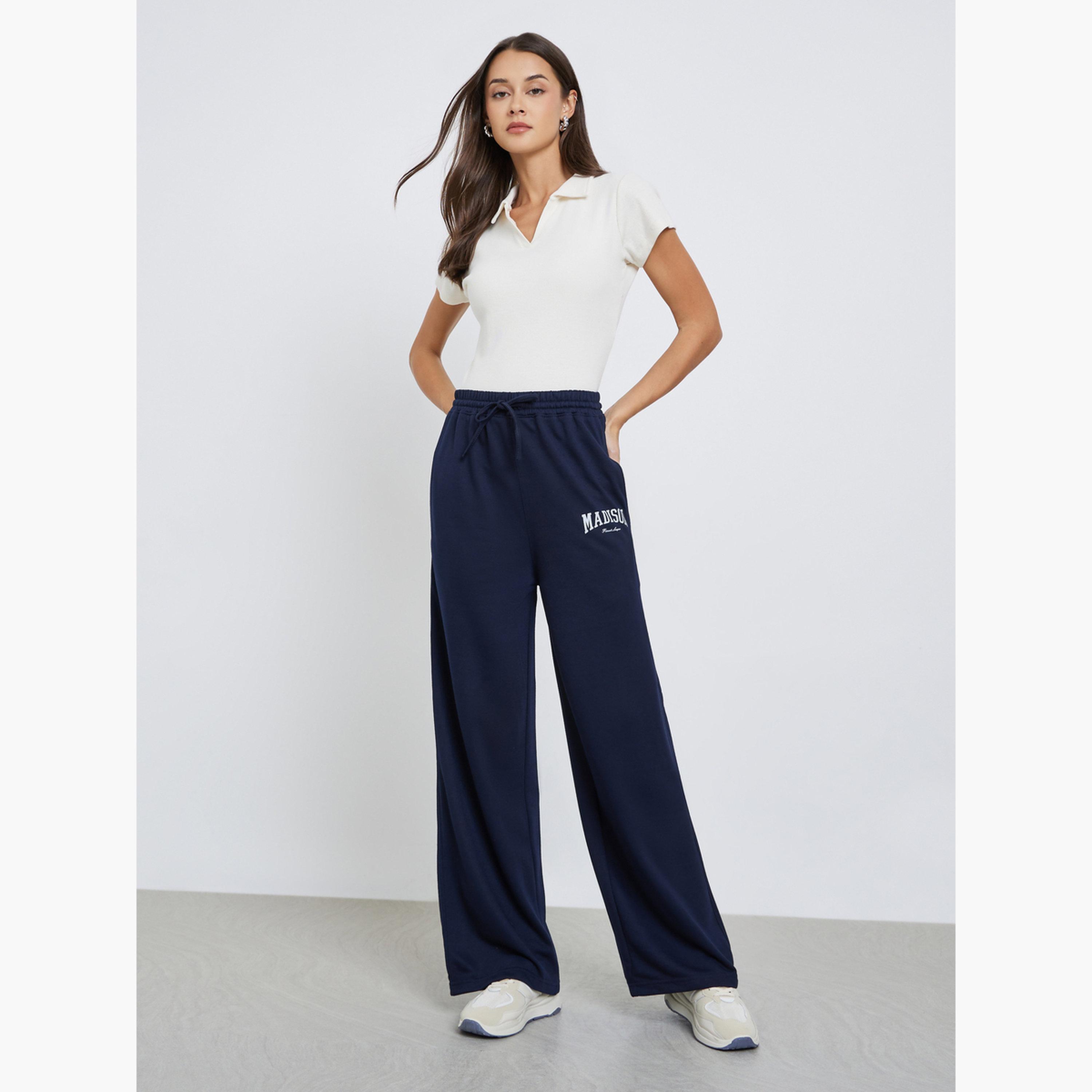 Styli Women Navy Blue Wide Leg Joggers-women-clothing-bottoms-joggers-image-2