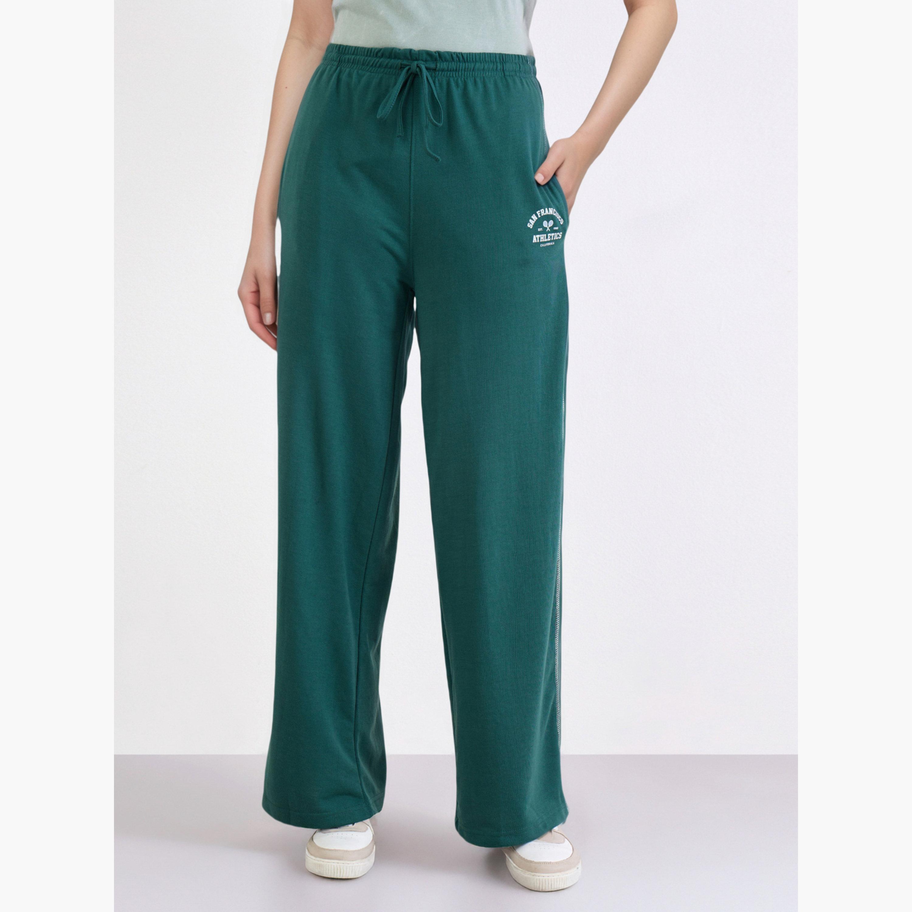 Styli Women Green Wide Leg Joggers-women-clothing-bottoms-joggers-image-1