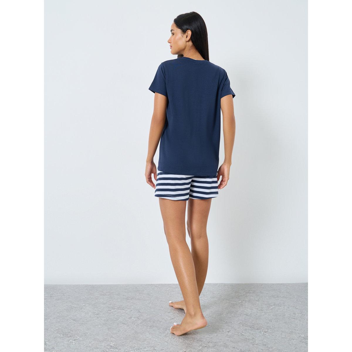 Styli Striped Pocket T-Shirt and Shorts Set-women-clothing-nightwear-pyjamas-shortsets-image-7