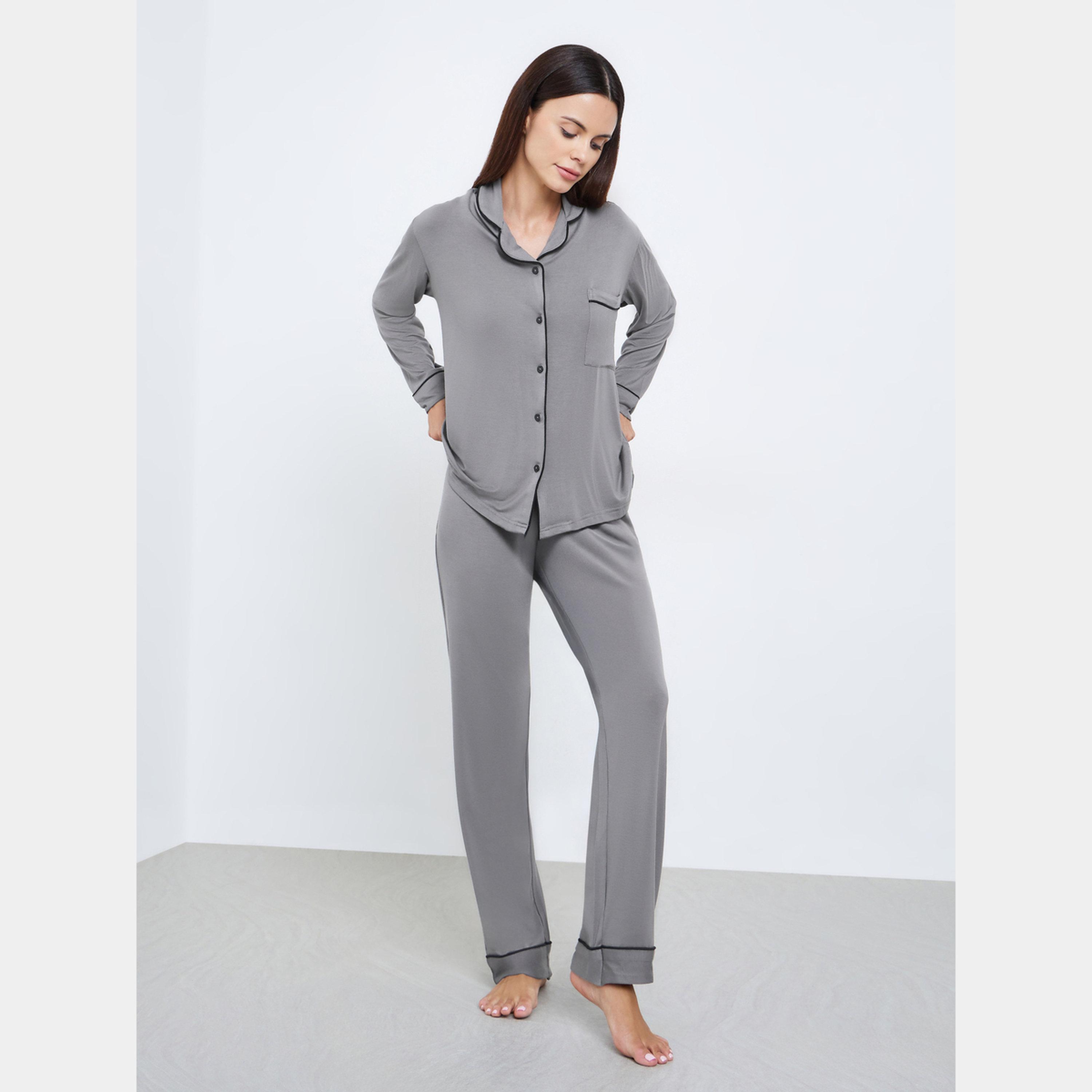 ستايلي - بيجاما قميص قماش مودال بأزرار-women-clothing-nightwear-pyjamas-longsets-image-1