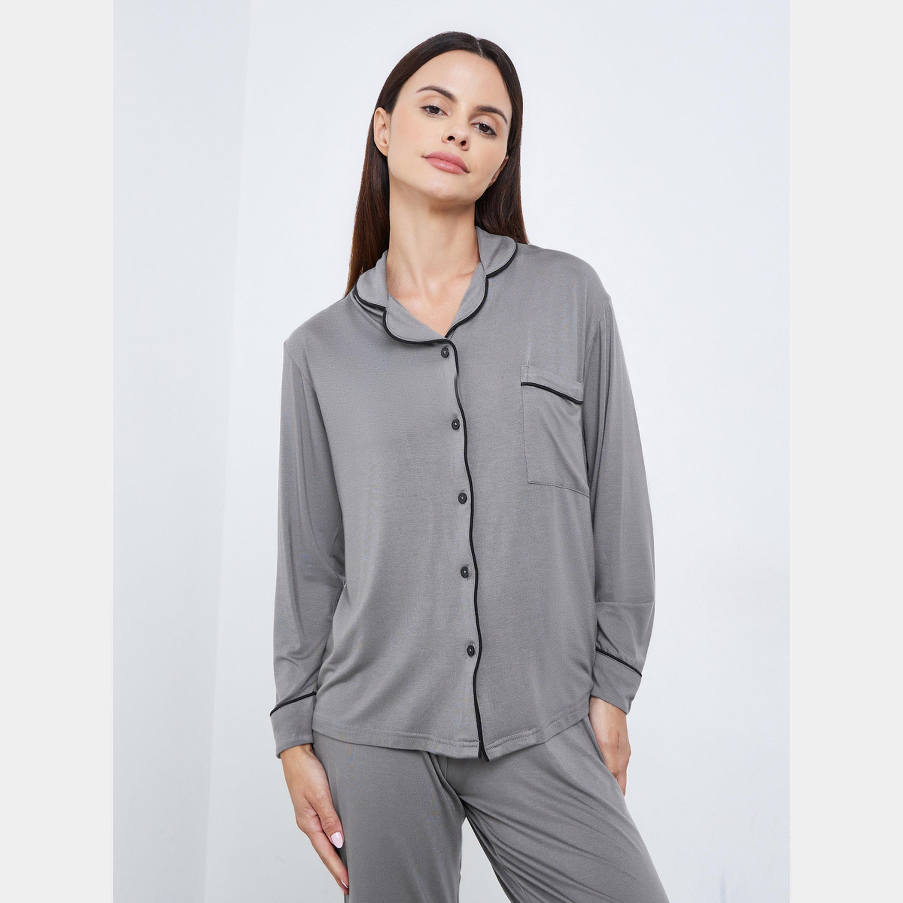 ستايلي - بيجاما قميص قماش مودال بأزرار-women-clothing-nightwear-pyjamas-longsets-image-2