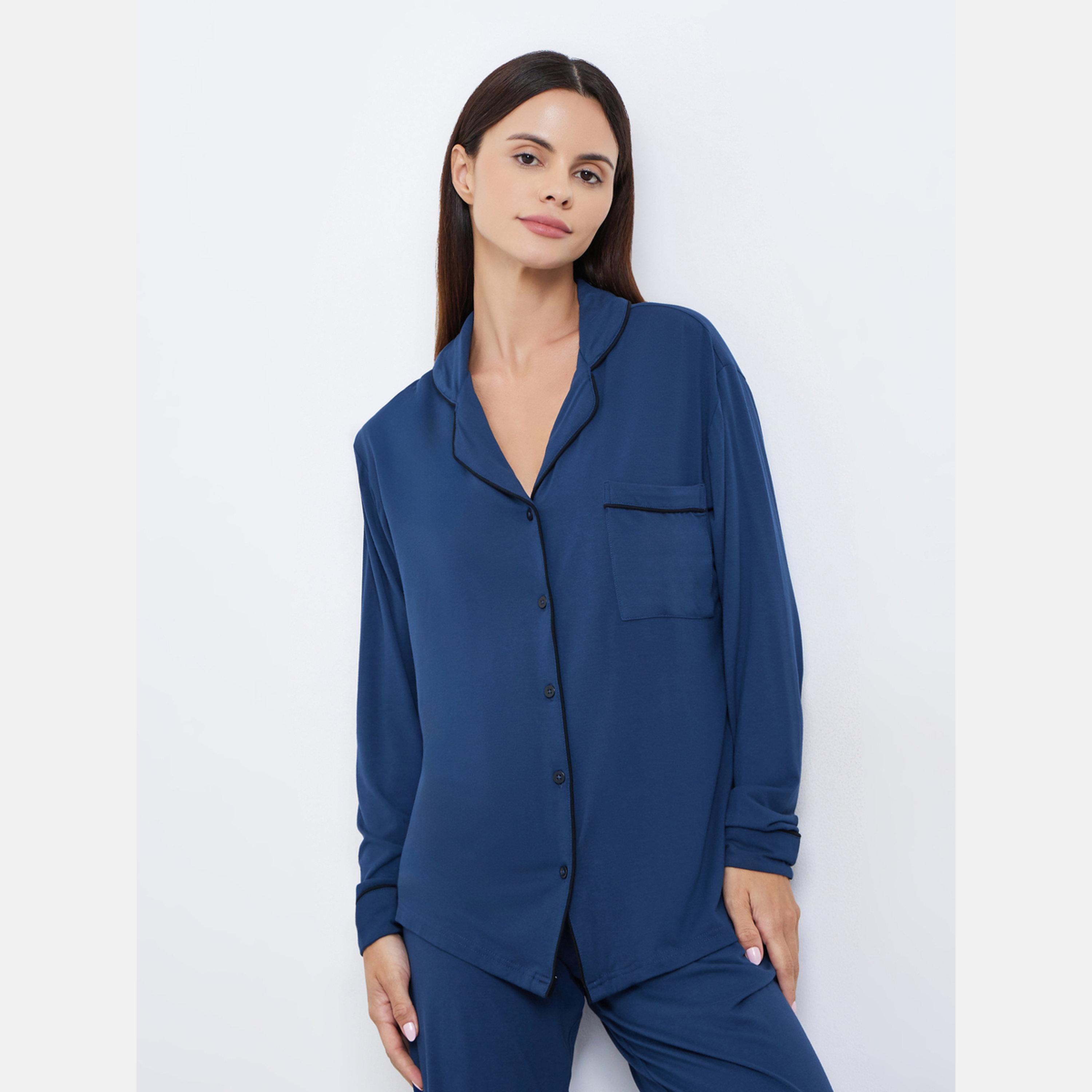 ستايلي - بيجاما قميص قماش مودال بأزرار-women-clothing-nightwear-pyjamas-longsets-image-3