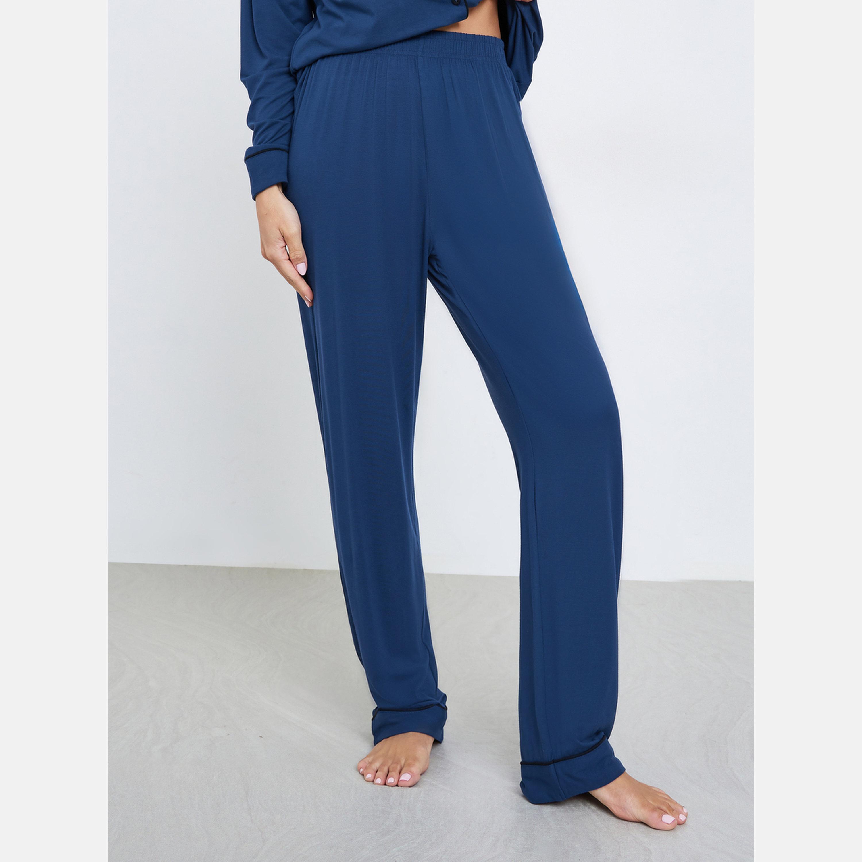 Styli Modal Piped Buttoned Shirt and Pyjama Set-women-clothing-nightwear-pyjamas-longsets-image-4