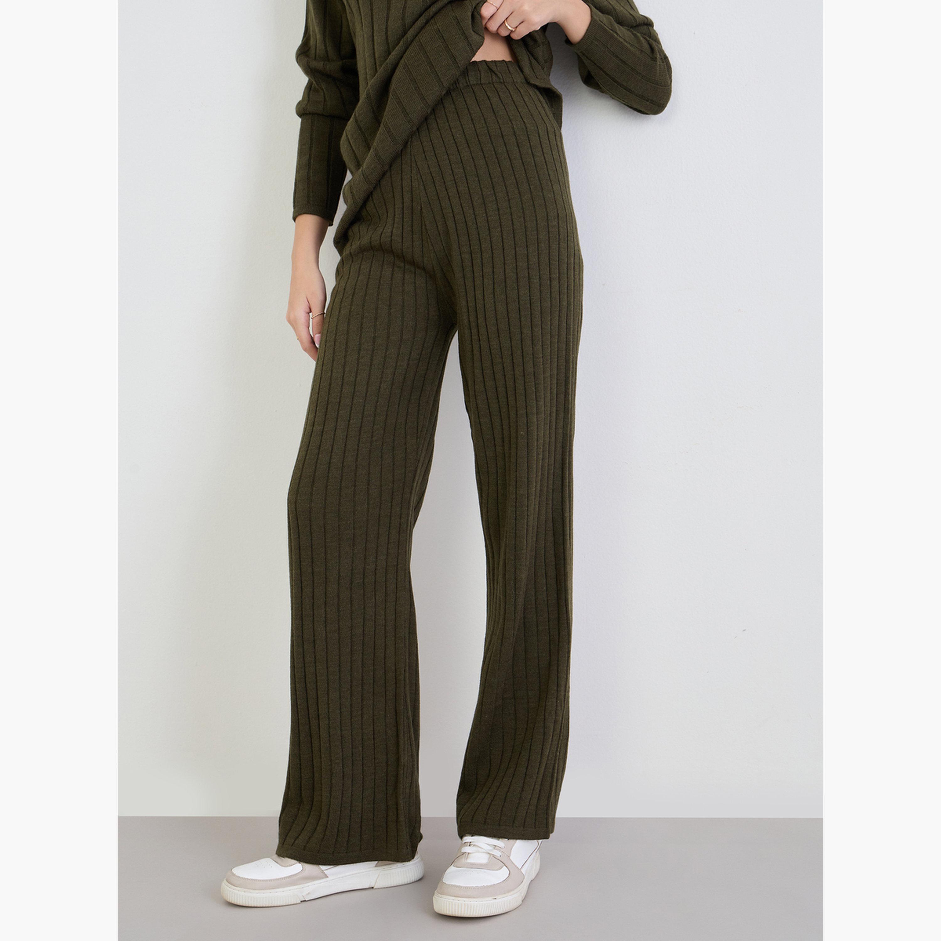 Styli Olive Ribbed Knit Longline Sweater and Pants Co-Ords-women-clothing-coordsets-image-6