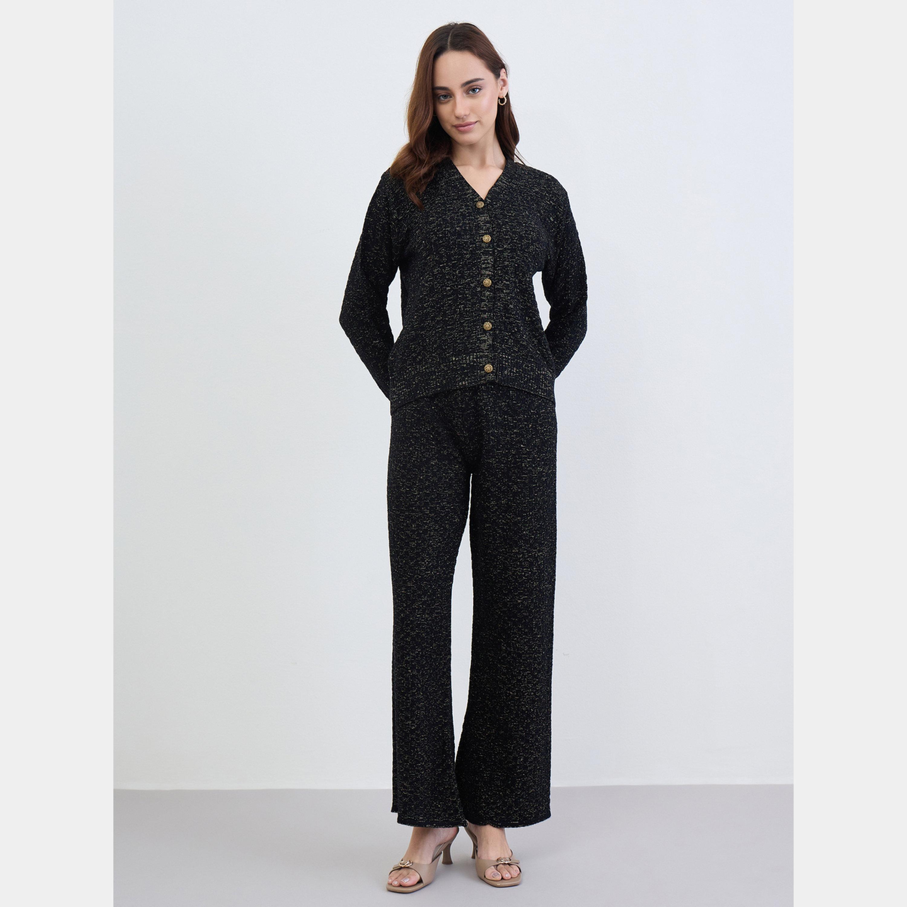 ستايلي - كارديجان لوركس أسود محبوك مع بنطال-women-clothing-coordsets-image-1