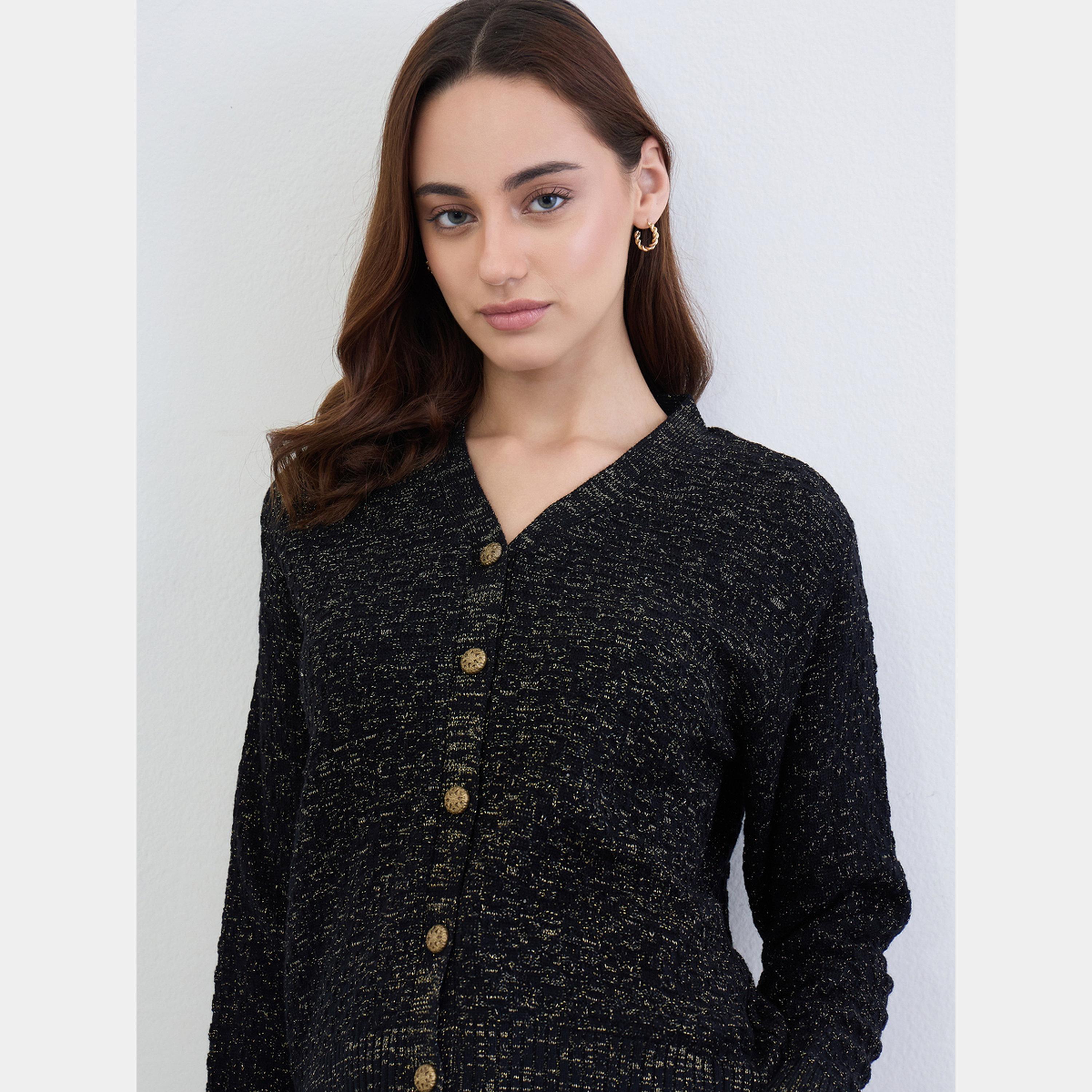 ستايلي - كارديجان لوركس أسود محبوك مع بنطال-women-clothing-coordsets-image-4