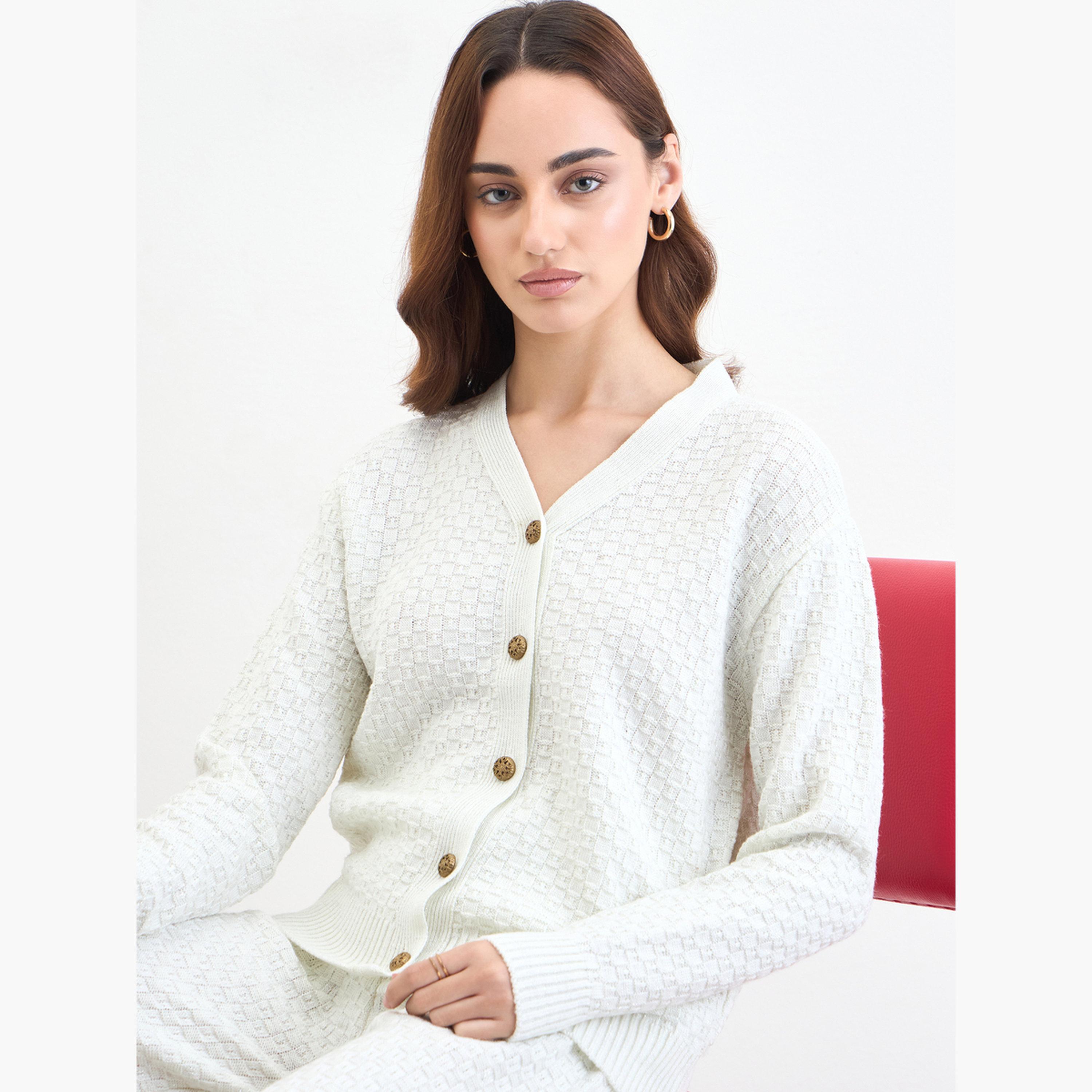 ستايلي - كارديجان وبنطال محبوكان من لوركس لون اوف وايت-women-clothing-coordsets-image-2