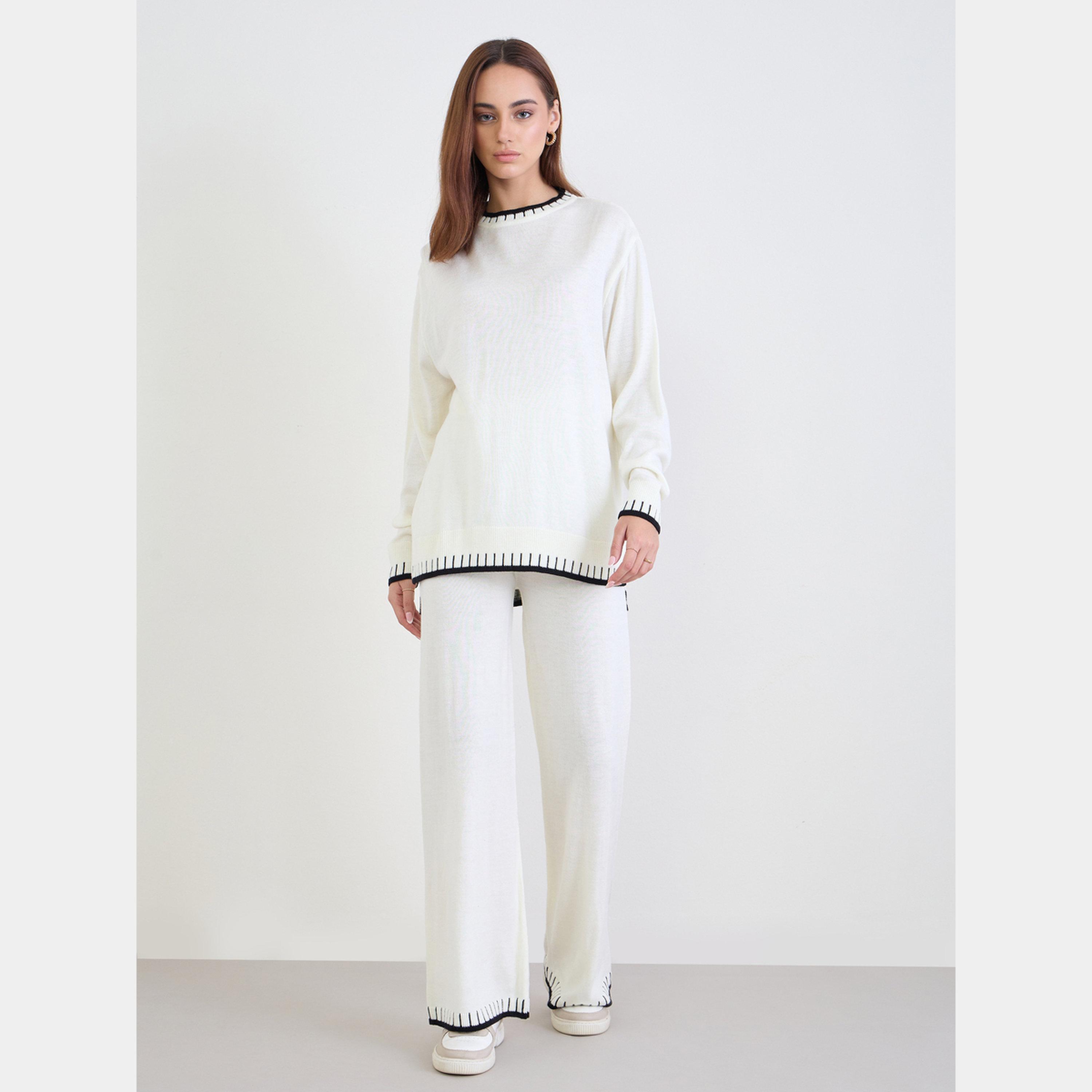Styli Contrast Trim Knitted Sweater and Joggers Co-ords-women-clothing-coordsets-image-1