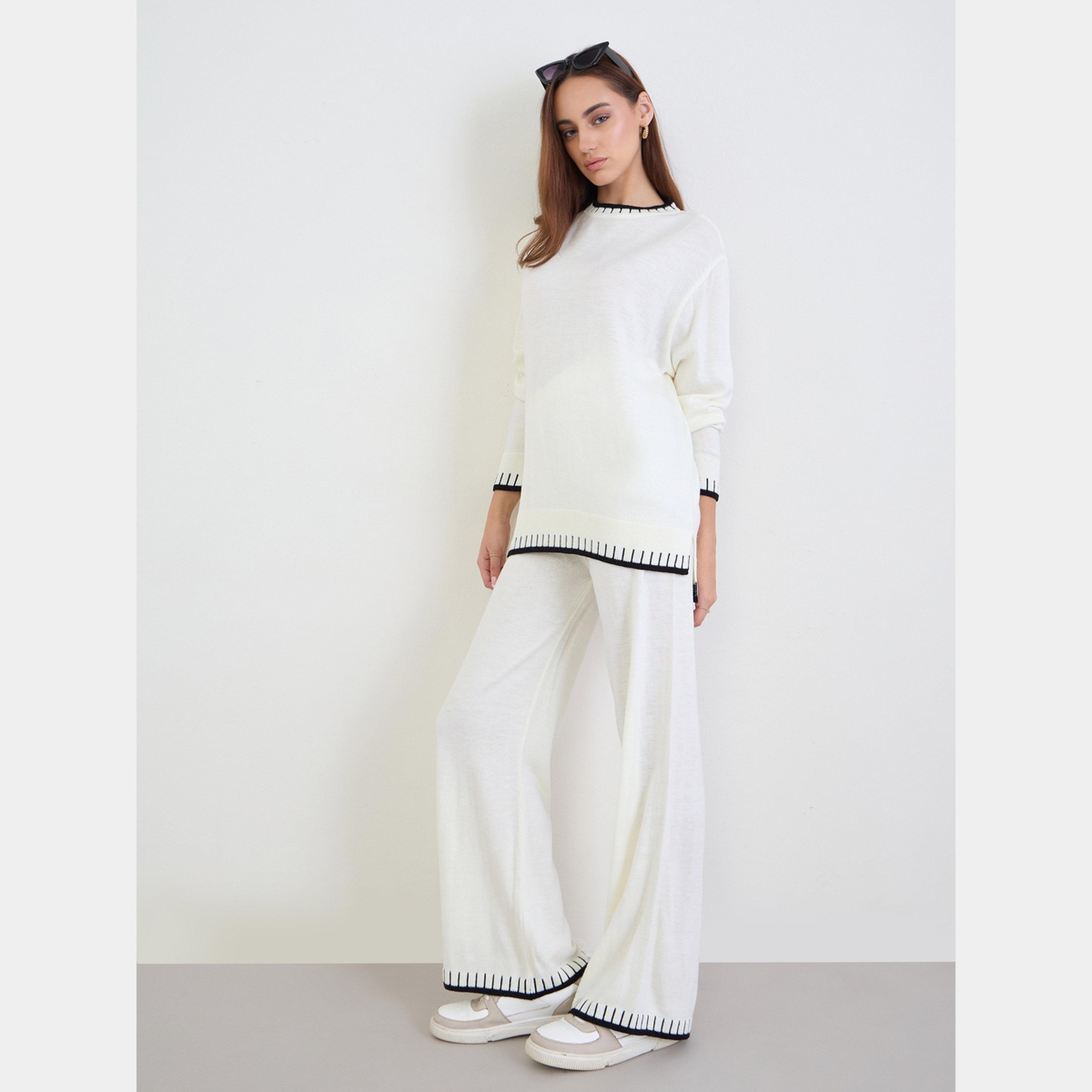 Styli Contrast Trim Knitted Sweater and Joggers Co-ords-women-clothing-coordsets-image-2