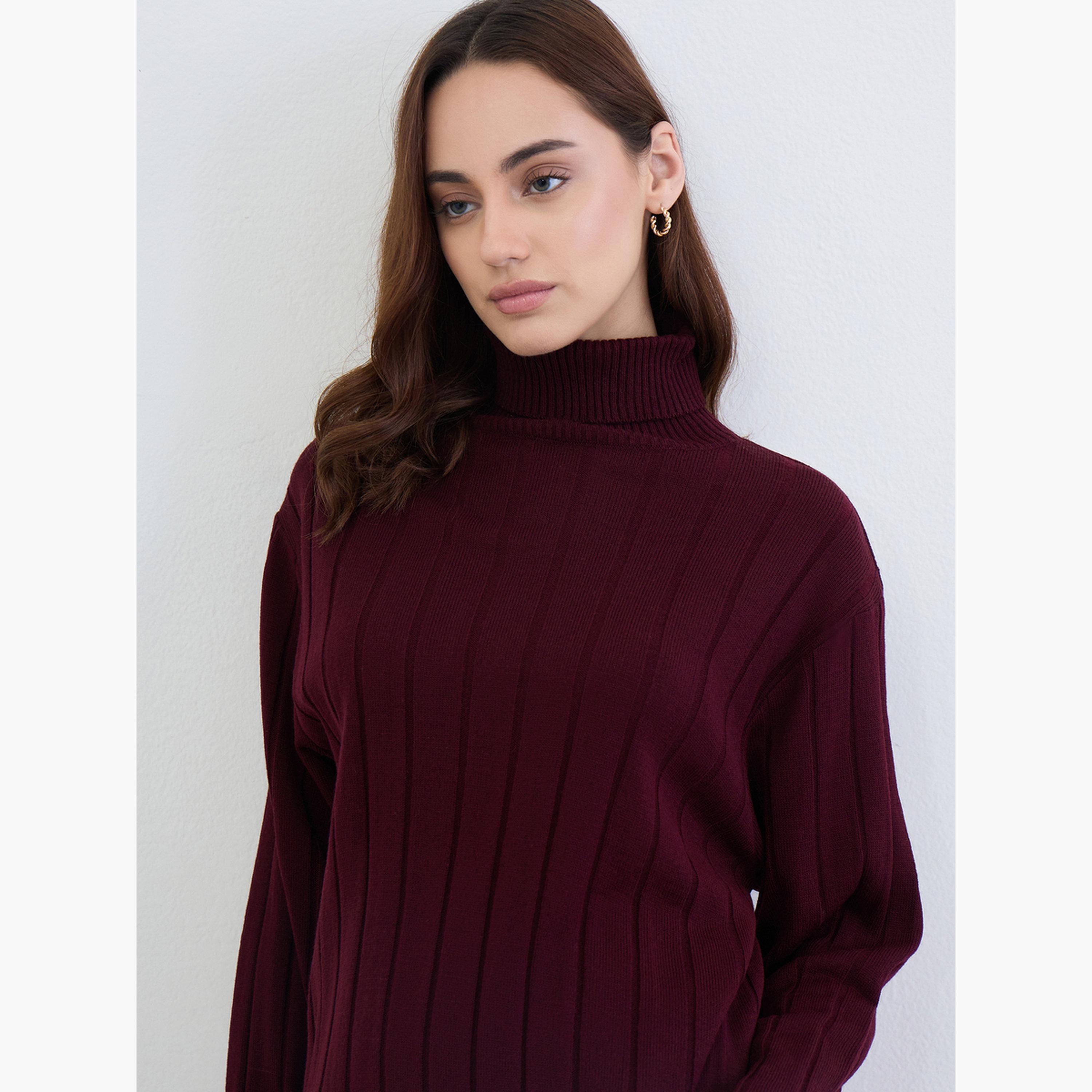 ستايلي - بلوزة وبنطال محبوك لون برغندي-women-clothing-coordsets-image-4