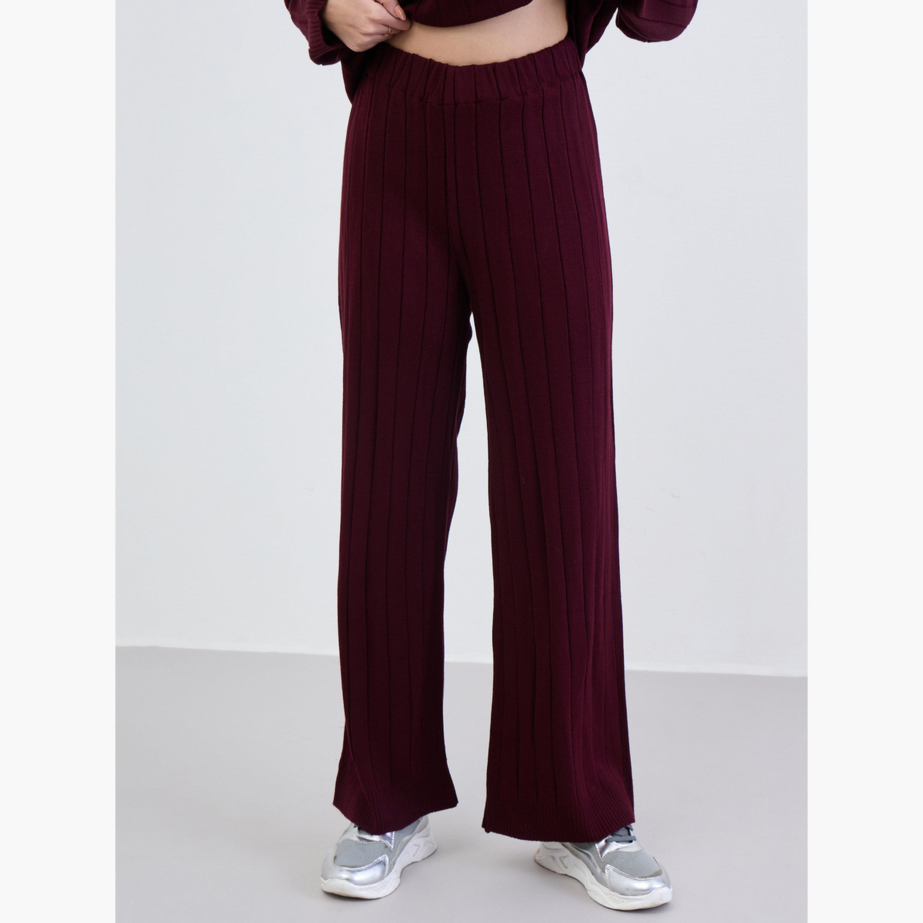 ستايلي - بلوزة وبنطال محبوك لون برغندي-women-clothing-coordsets-image-6
