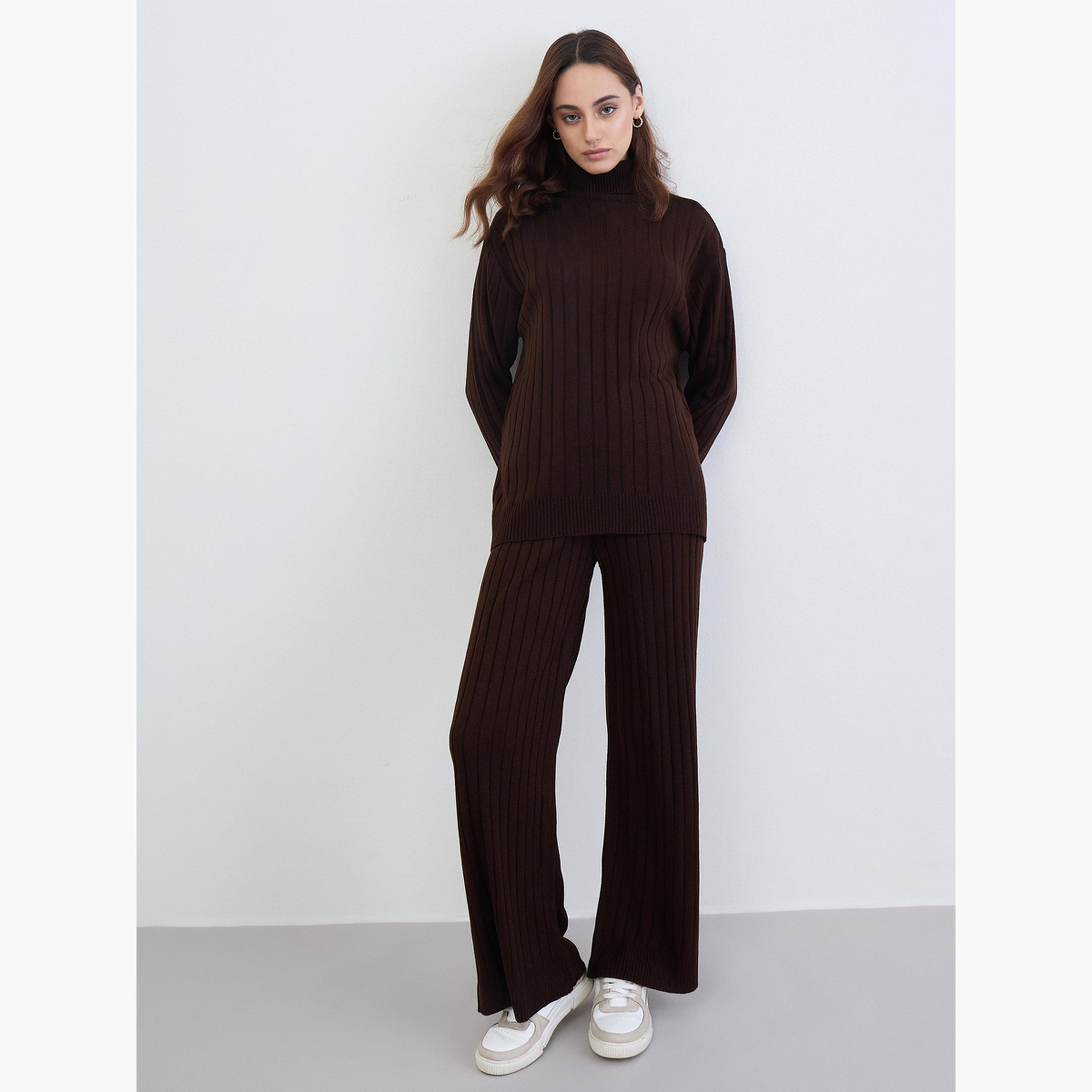Styli Longline Turtle Neck Knit Sweater and Pants Co-Ords-women-clothing-coordsets-image-2