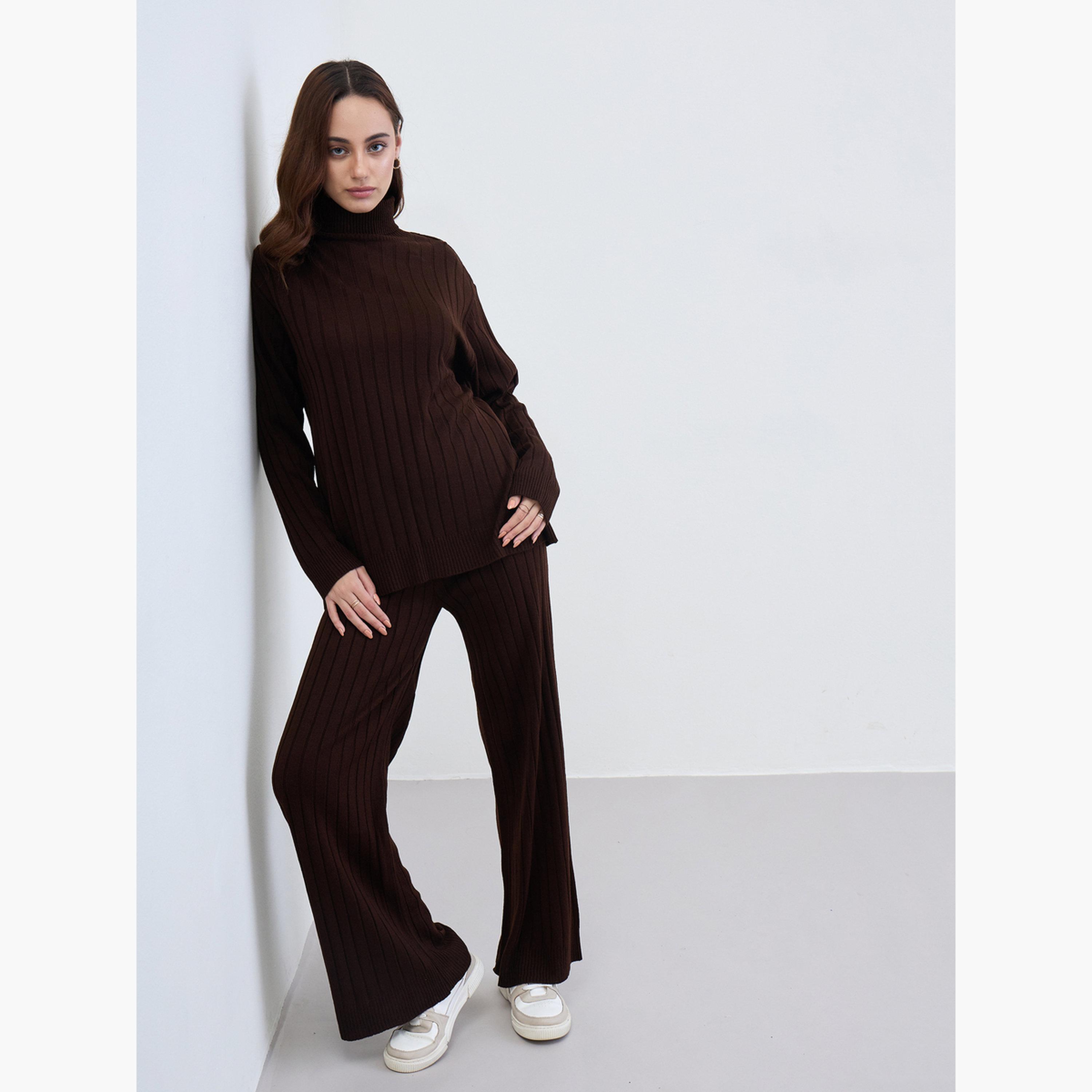 Styli Longline Turtle Neck Knit Sweater and Pants Co-Ords-women-clothing-coordsets-image-3
