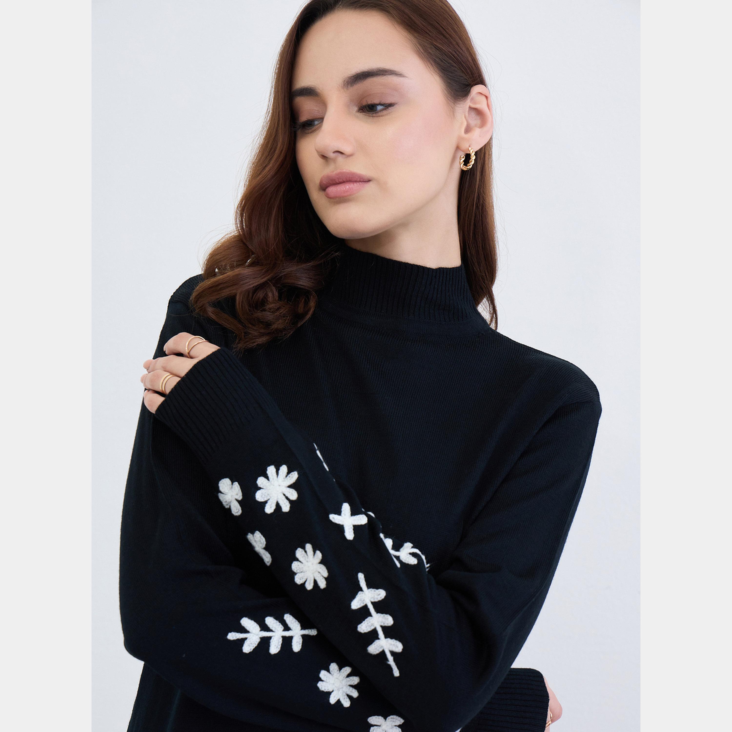 Styli Black Embroidered Sweater and Pants Co-Ords-women-clothing-coordsets-image-4