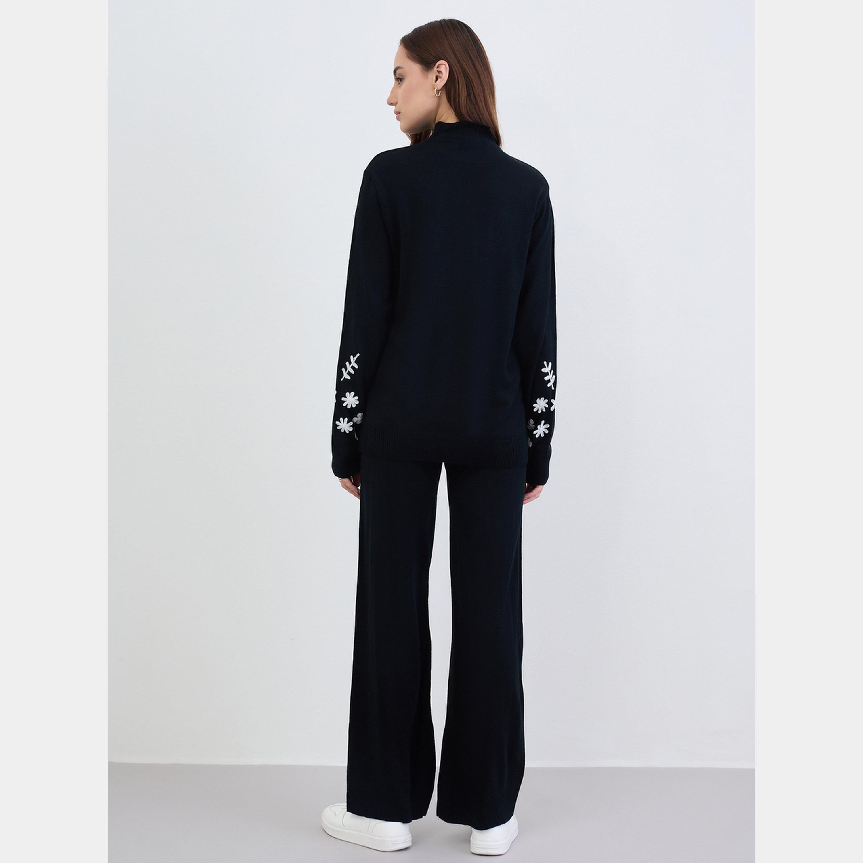 Styli Black Embroidered Sweater and Pants Co-Ords-women-clothing-coordsets-image-5