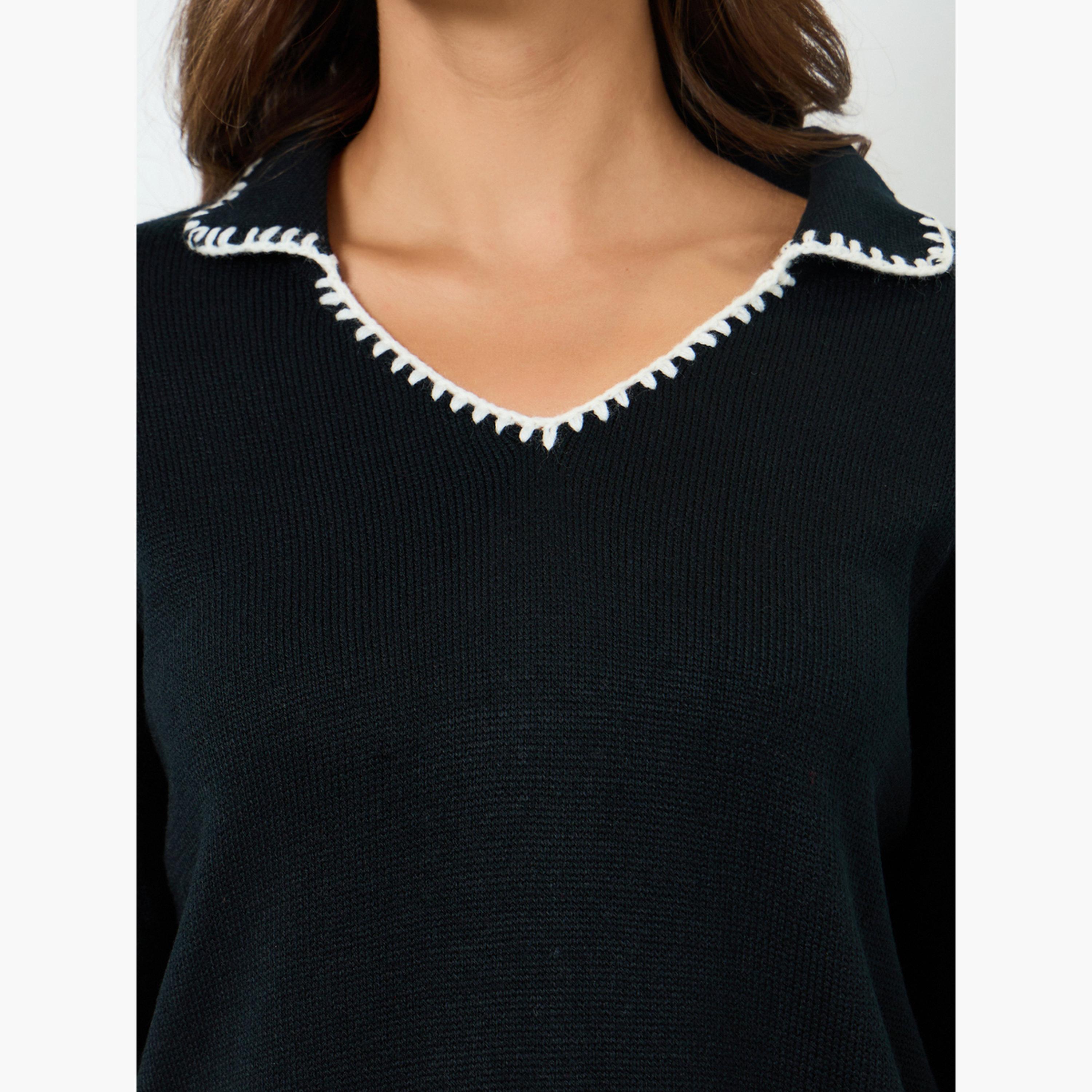 طقم منسق من بنطال وسويتر بتفاصيل مُتباينة-women-clothing-coordsets-image-4