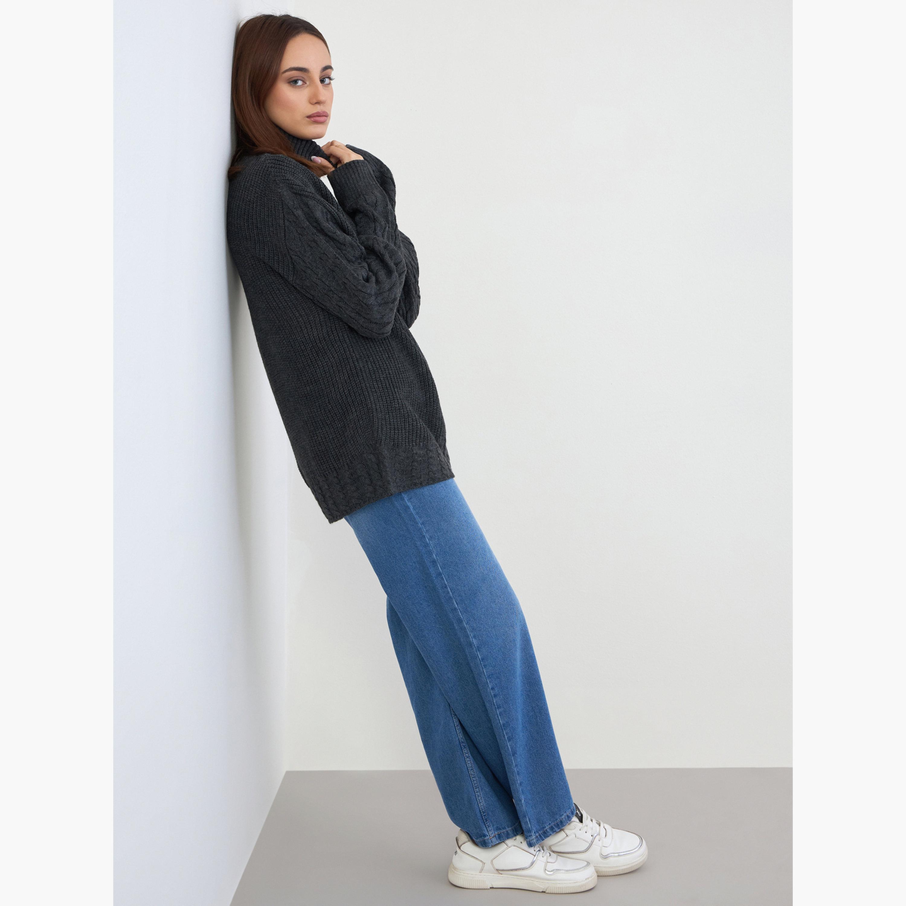 Styli Women Charcoal Longline Chunky Knit Sweater-women-clothing-cardigansandjumpers-jumpers-image-2
