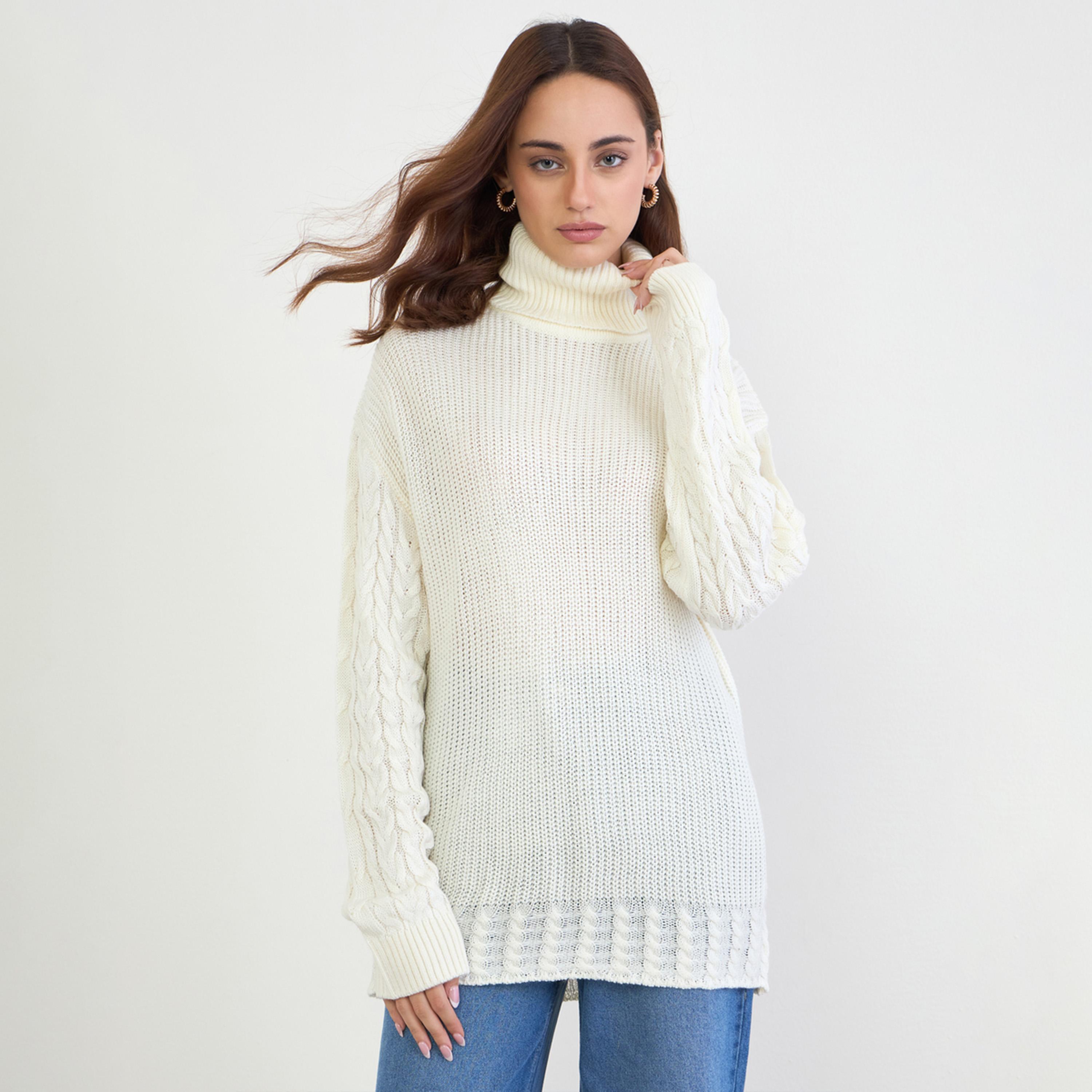 ستايلي - سترة طويلة كابل كريمية بياقة مدورة-women-clothing-cardigansandjumpers-jumpers-image-4