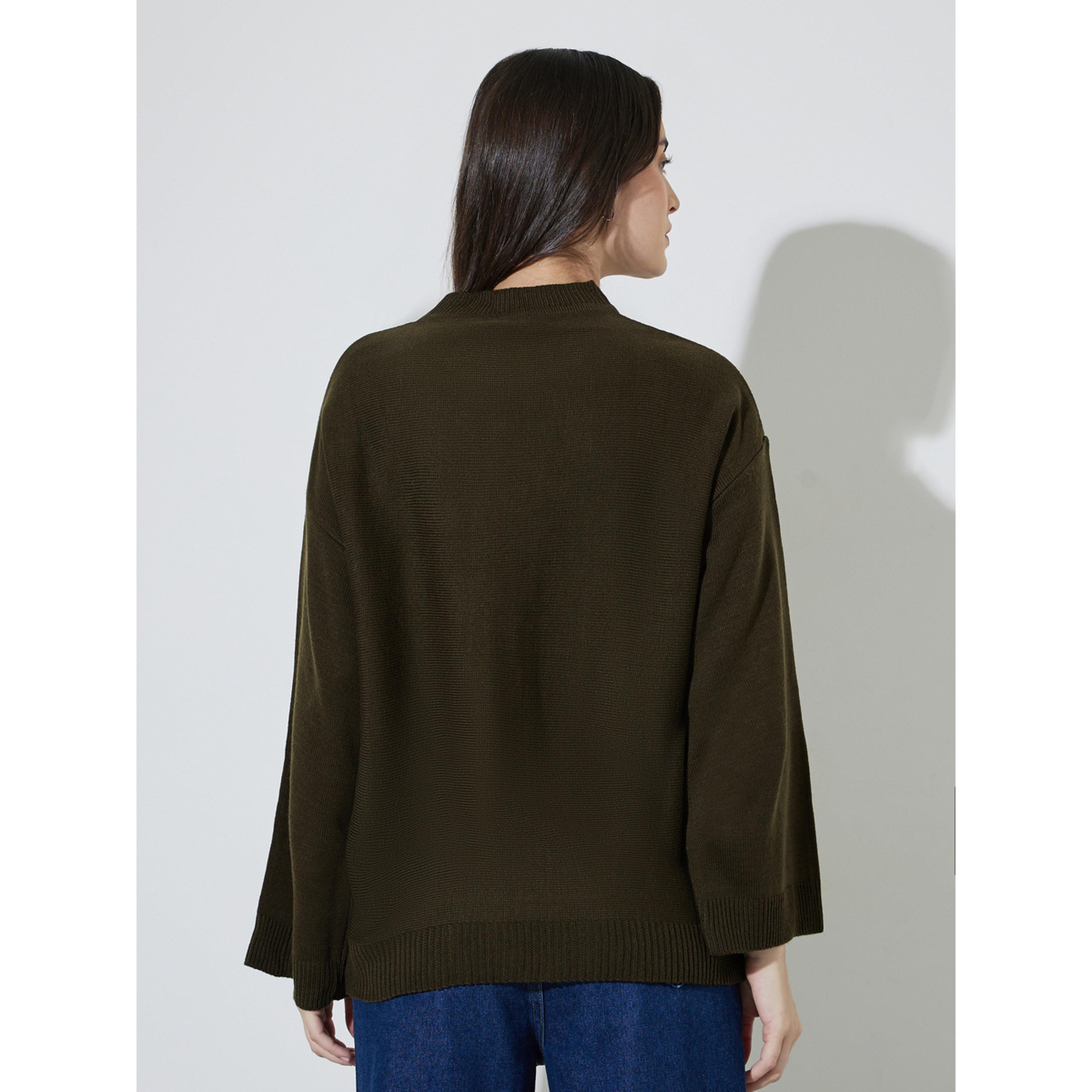 Styli Olive Green Oversized Knit Sweater-women-winterwear-cardigansandjumpers-jumpers-image-3