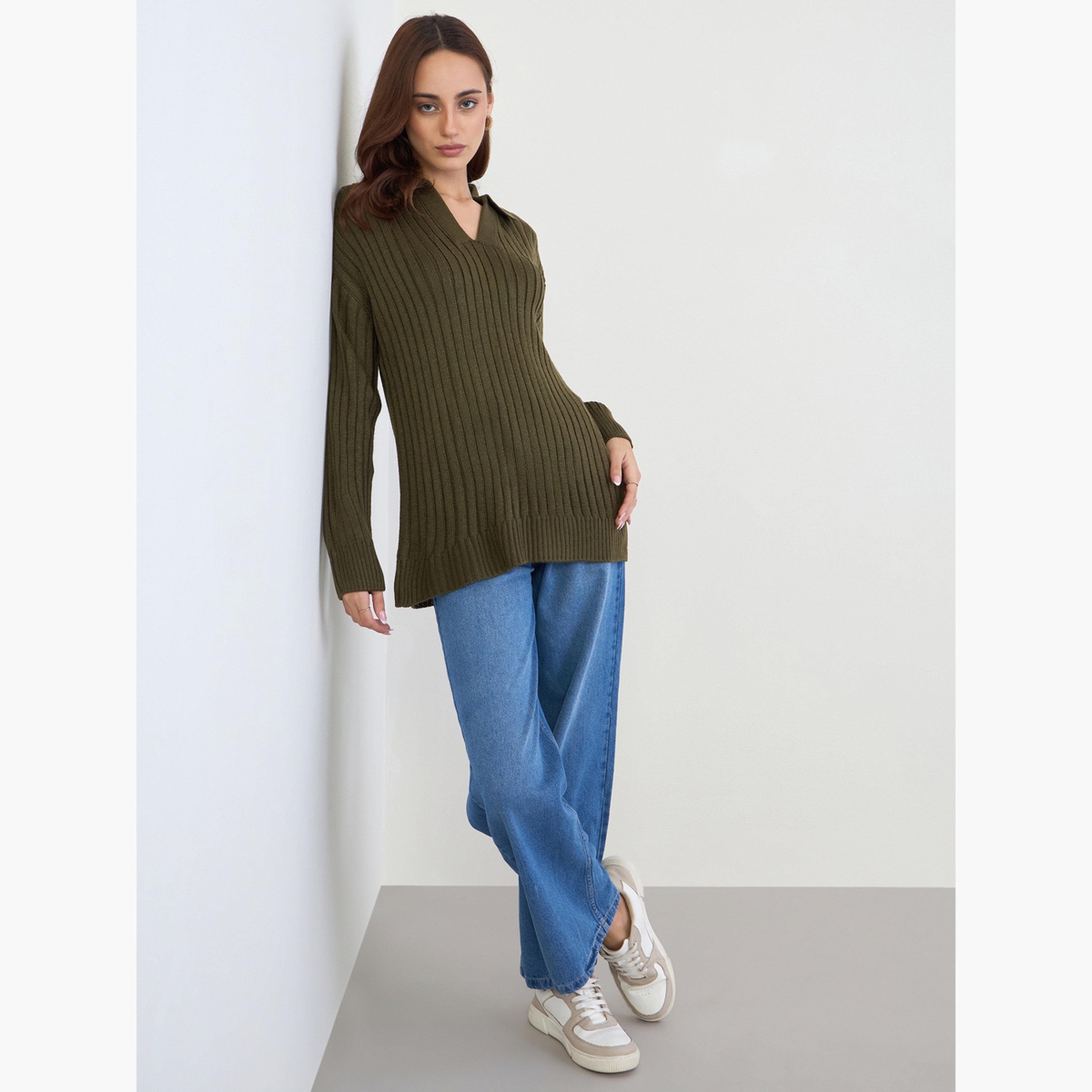 ستايلي - سترة طويلة محبوكة لون أخضر زيتوني-women-clothing-cardigansandjumpers-jumpers-image-2