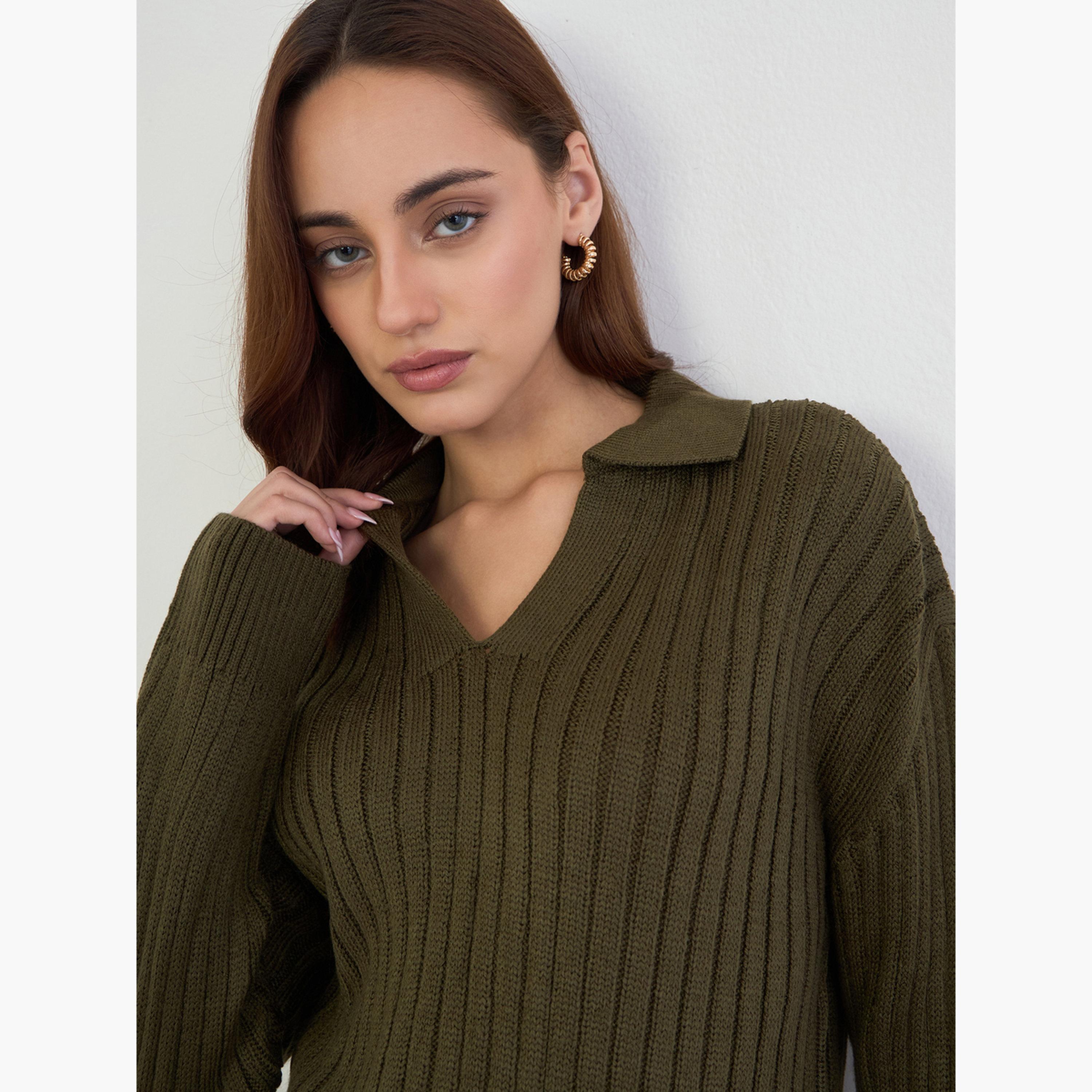 ستايلي - سترة طويلة محبوكة لون أخضر زيتوني-women-clothing-cardigansandjumpers-jumpers-image-4