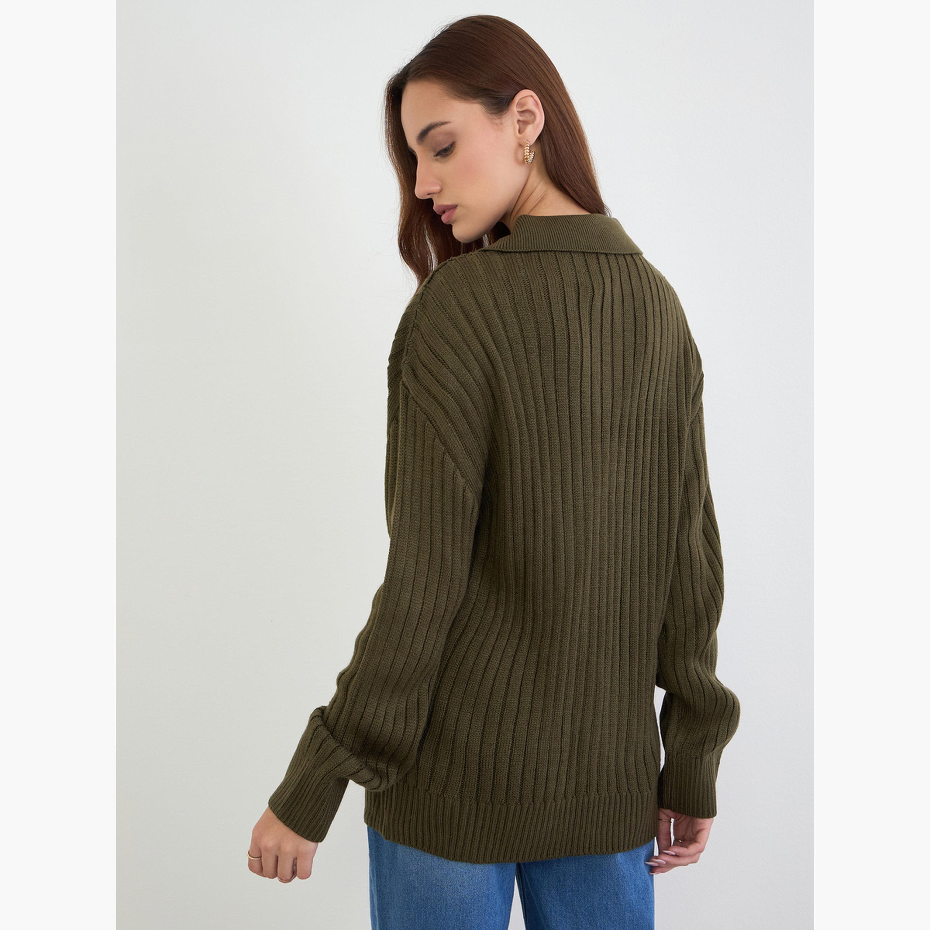 ستايلي - سترة طويلة محبوكة لون أخضر زيتوني-women-clothing-cardigansandjumpers-jumpers-image-5