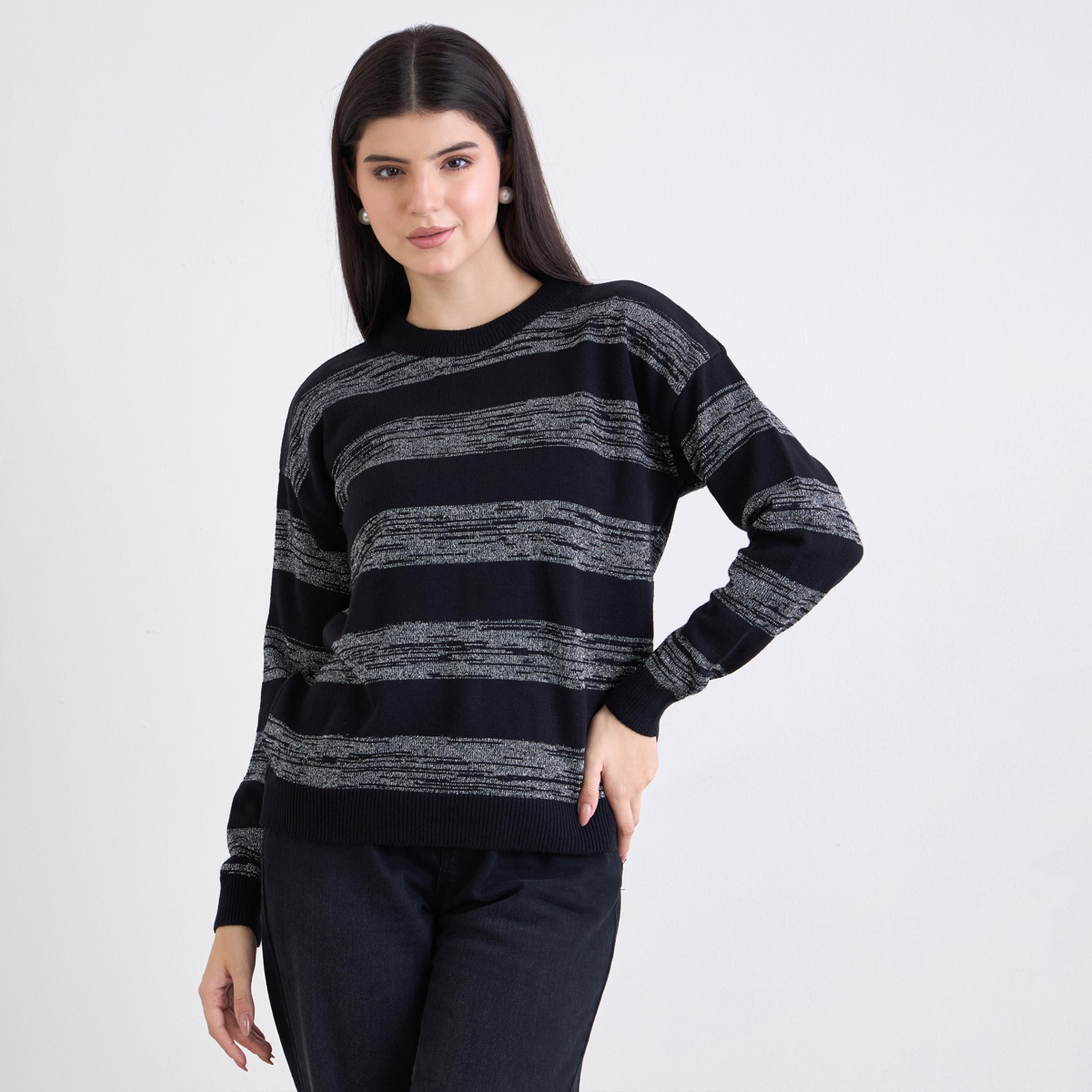 Styli Women Black Striped Boxy Fit Sweater-women-clothing-cardigansandjumpers-jumpers-image-1