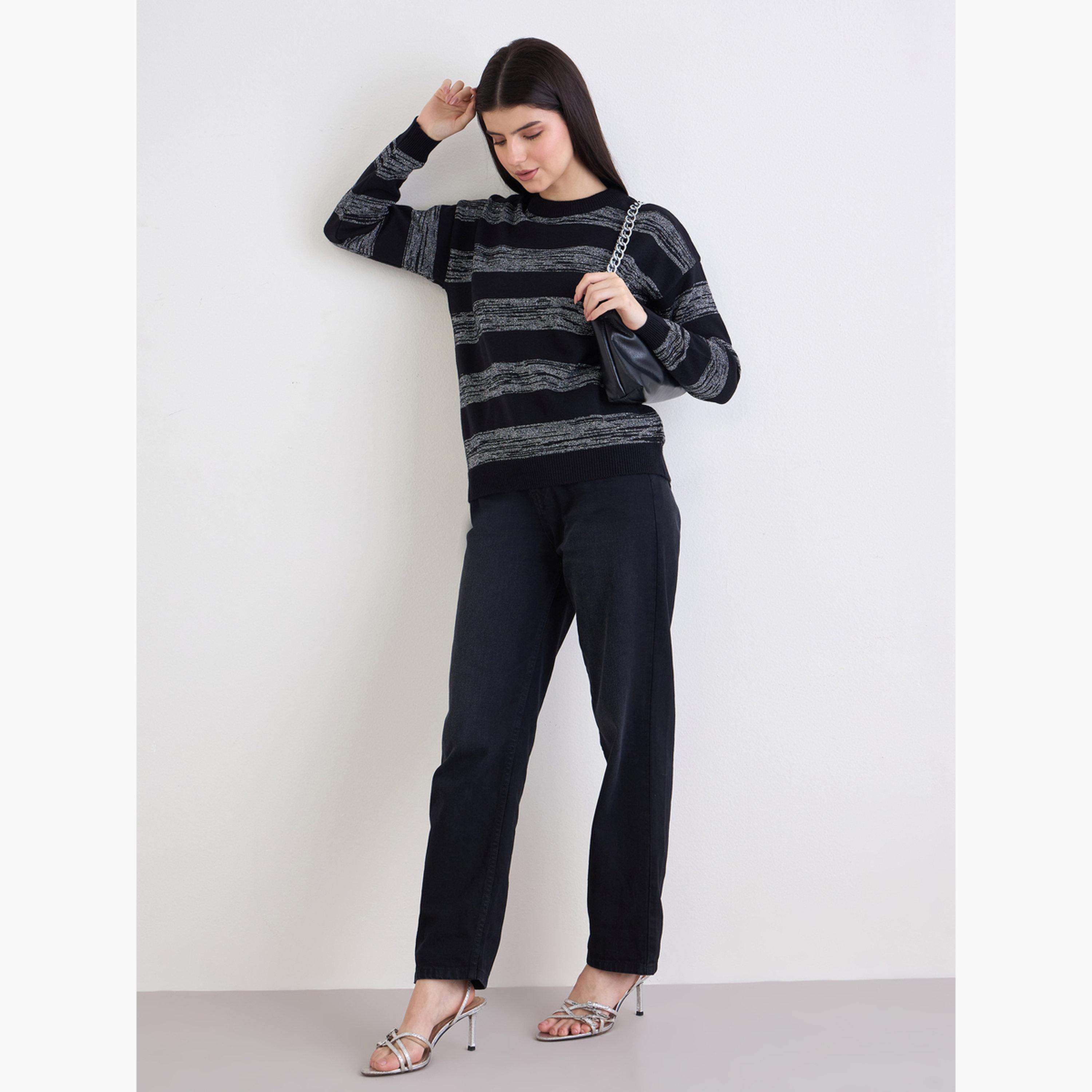 Styli Women Black Striped Boxy Fit Sweater-women-clothing-cardigansandjumpers-jumpers-image-2