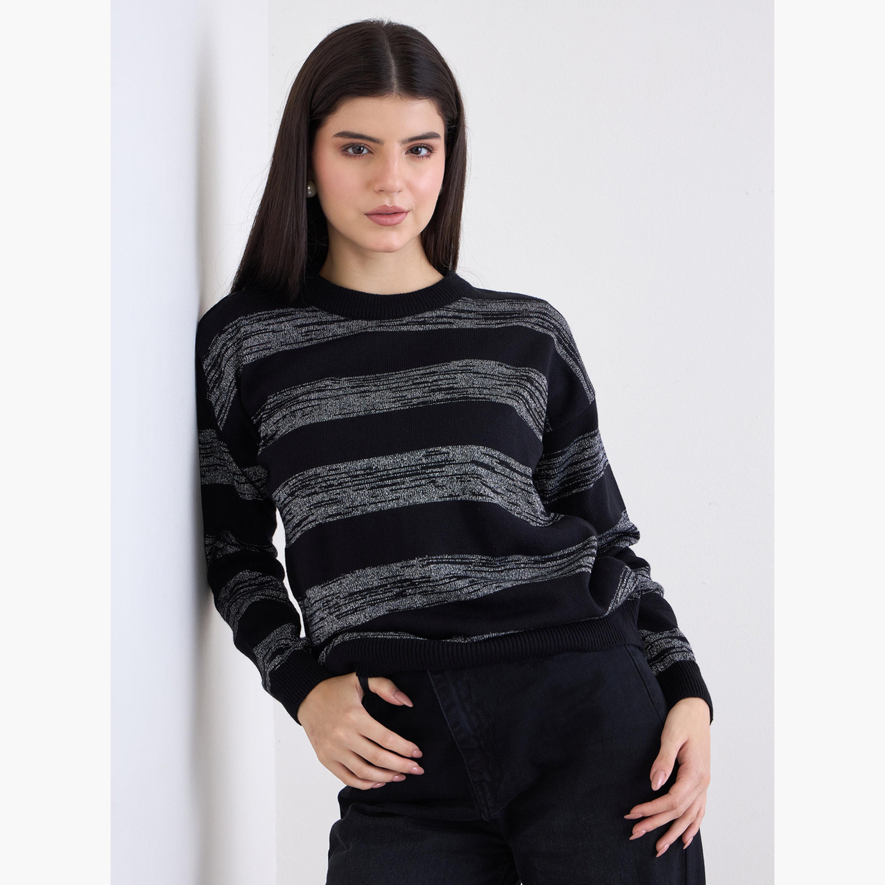 Styli Women Black Striped Boxy Fit Sweater-women-clothing-cardigansandjumpers-jumpers-image-3