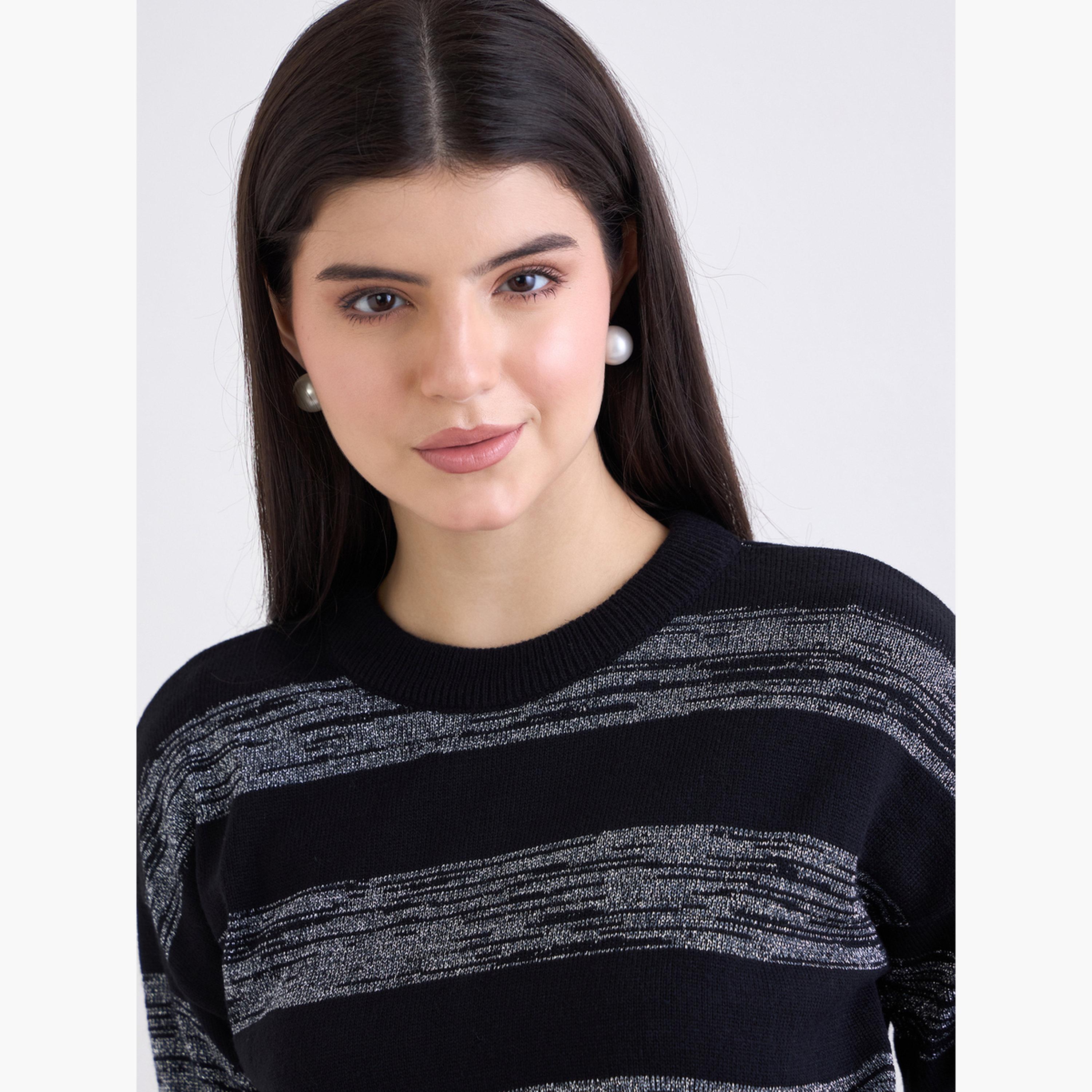 Styli Women Black Striped Boxy Fit Sweater-women-clothing-cardigansandjumpers-jumpers-image-4