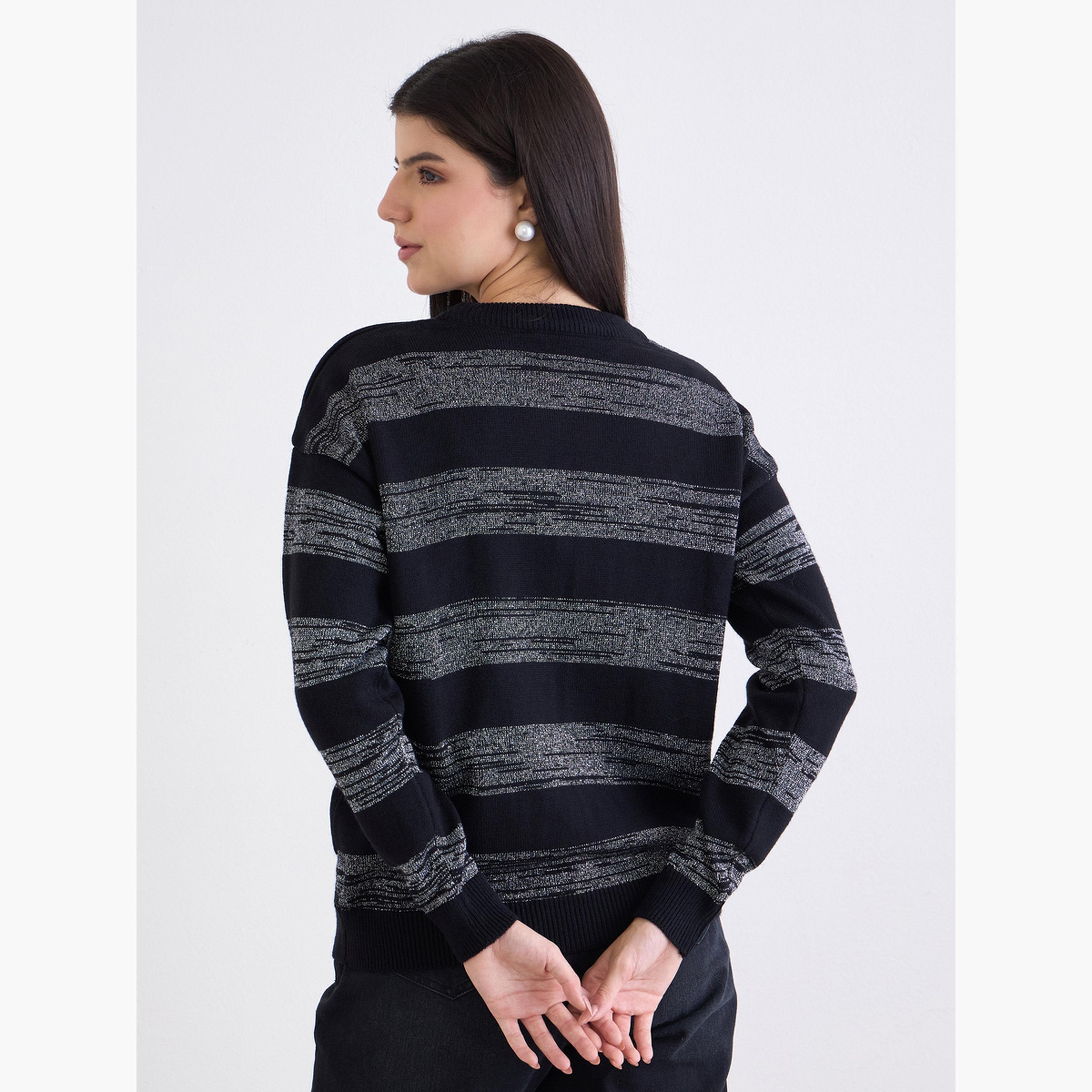 Styli Women Black Striped Boxy Fit Sweater-women-clothing-cardigansandjumpers-jumpers-image-5