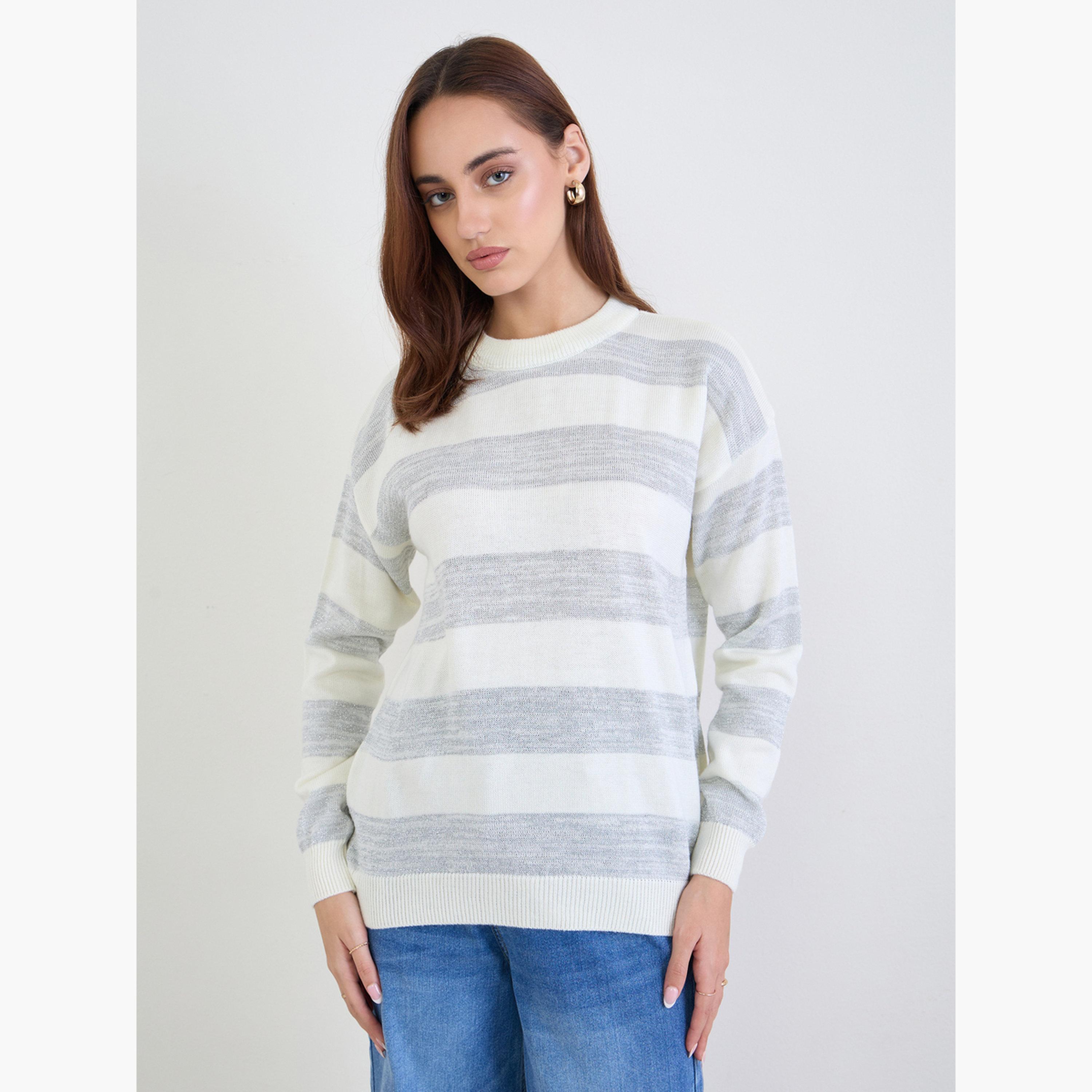 ستايلي - سترة محبوكة مخططة لون أوف وايت للنساء -women-clothing-cardigansandjumpers-jumpers-image-5